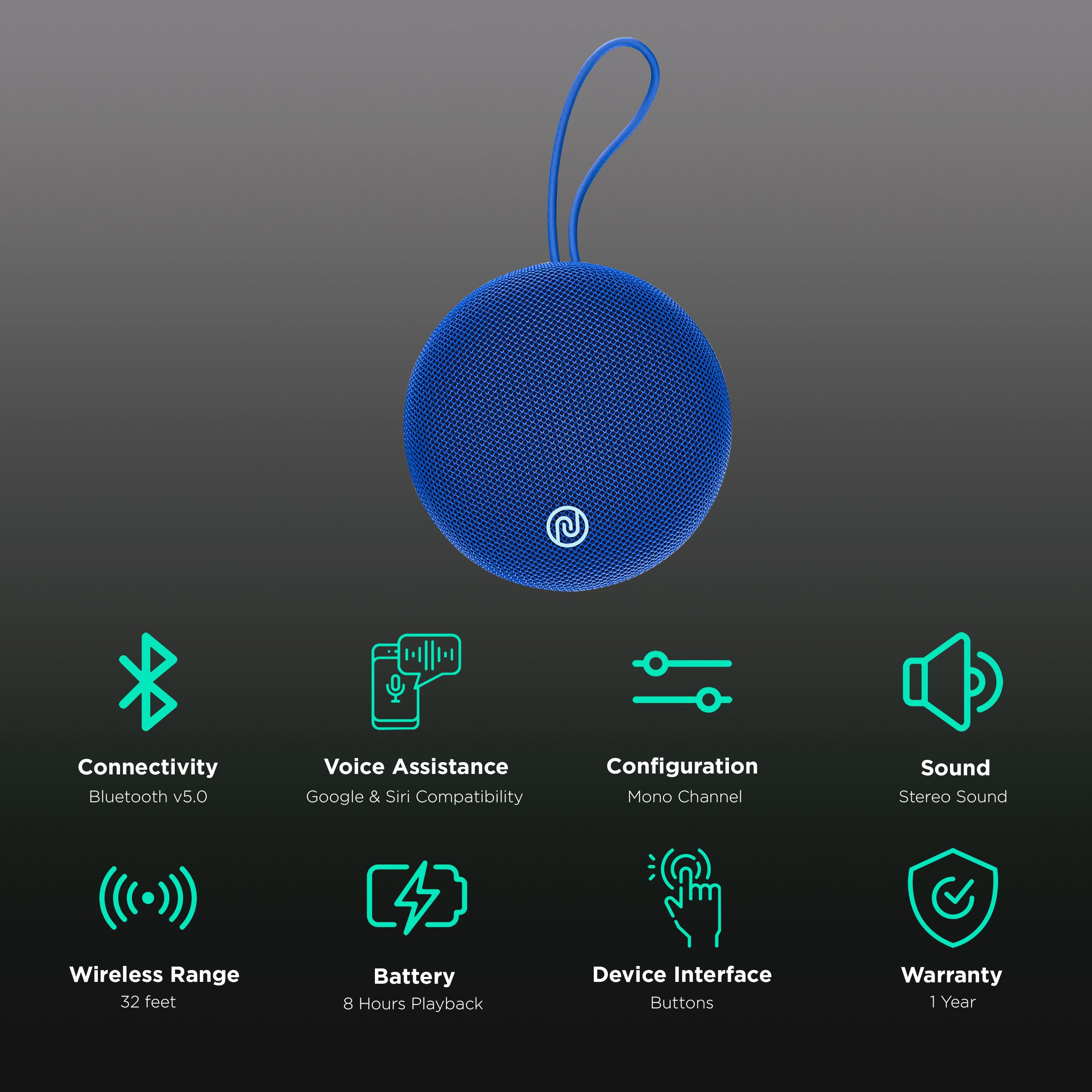 noise Zest with Google & Siri Compatible Smart Speaker (8 Hours Playback Time, Cobalt Blue)_2