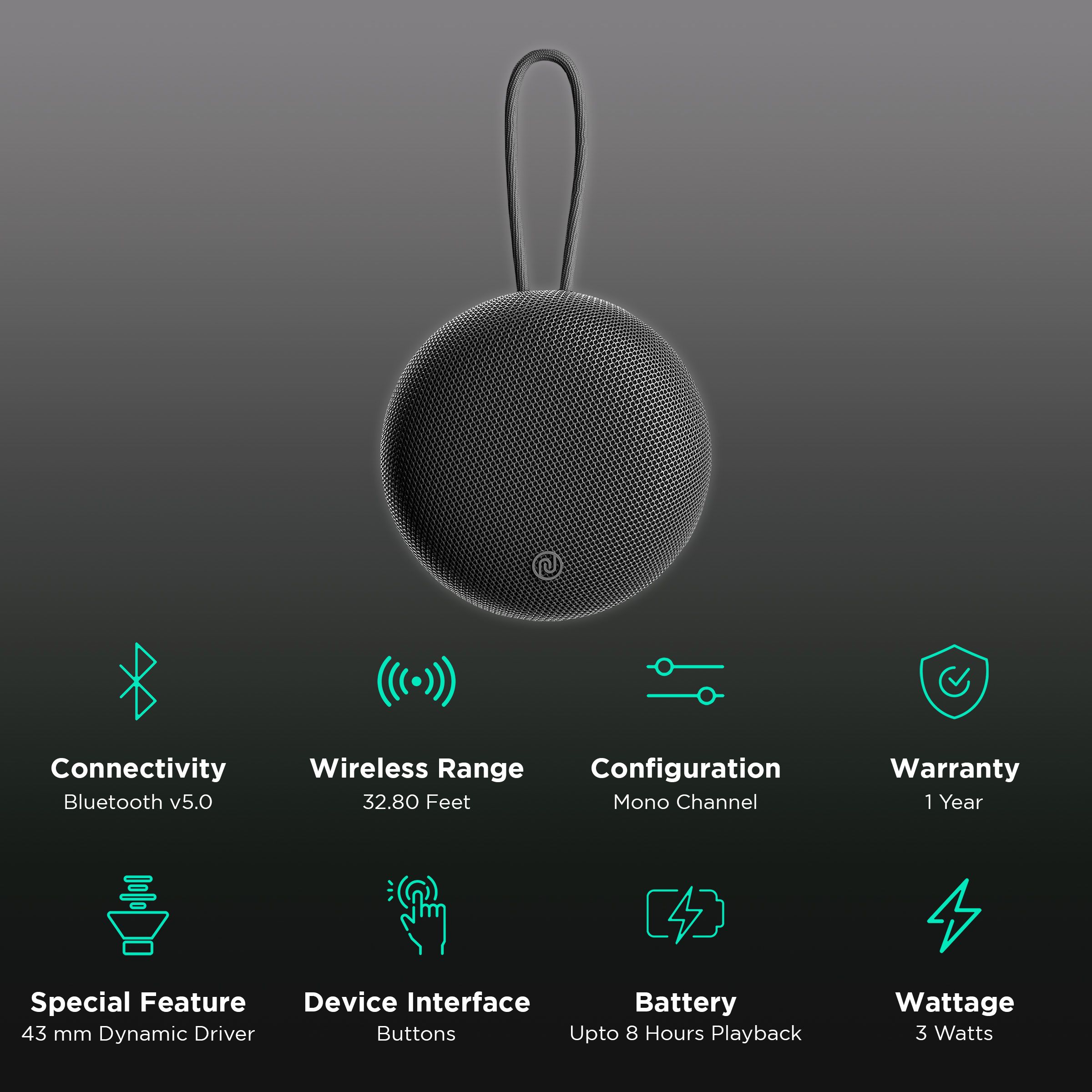 noise Zest 3W Portable Bluetooth Speaker (Dual Equalizer, Mono Channel, Coal Black)_2