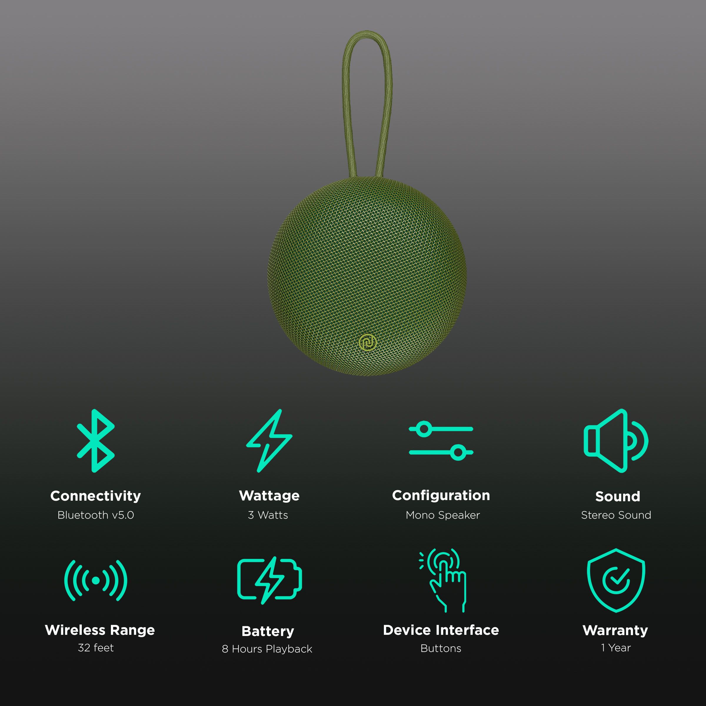 noise Zest 3W Portable Bluetooth Speaker (Perfect sound, Mono Speaker, Moss Green)_2