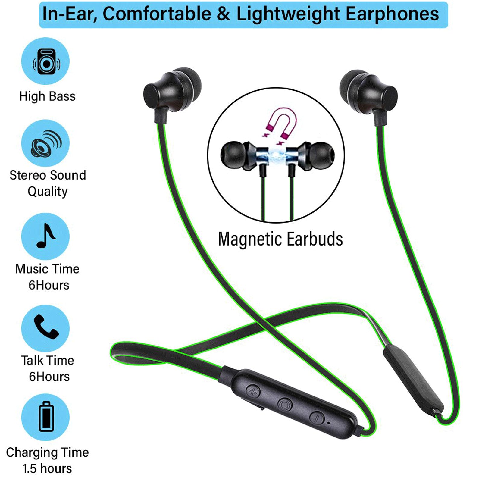 pTron InTunes Lite 140317788 Neckband with Passive Noise Cancellation (Sweat & Water Resistant, 6 Hours Playtime, Black & Green)_6