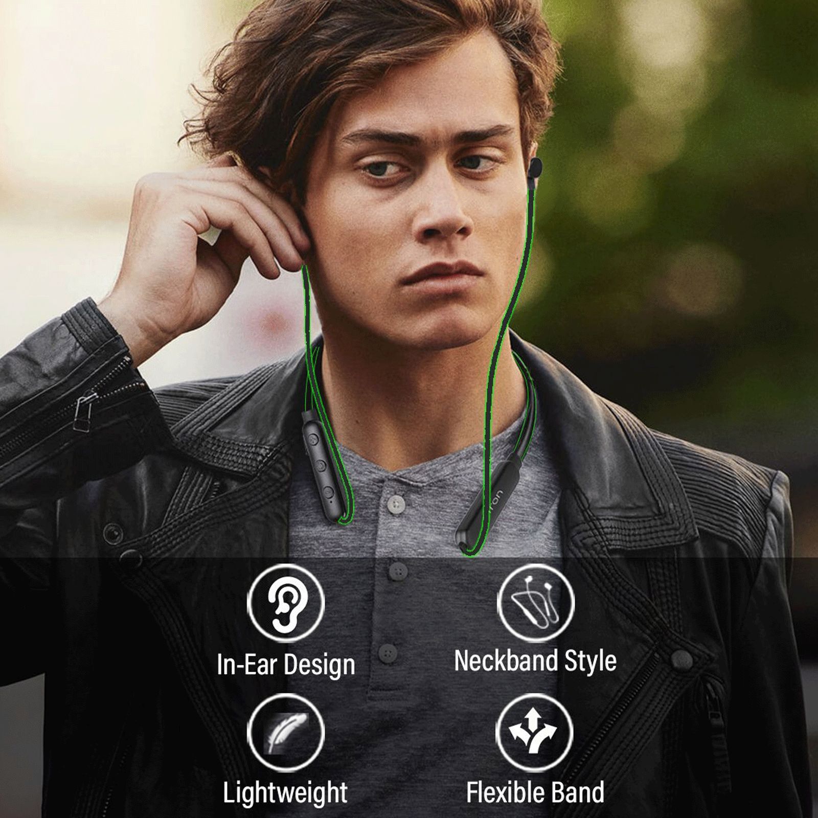 pTron InTunes Lite 140317788 Neckband with Passive Noise Cancellation (Sweat & Water Resistant, 6 Hours Playtime, Black & Green)_4