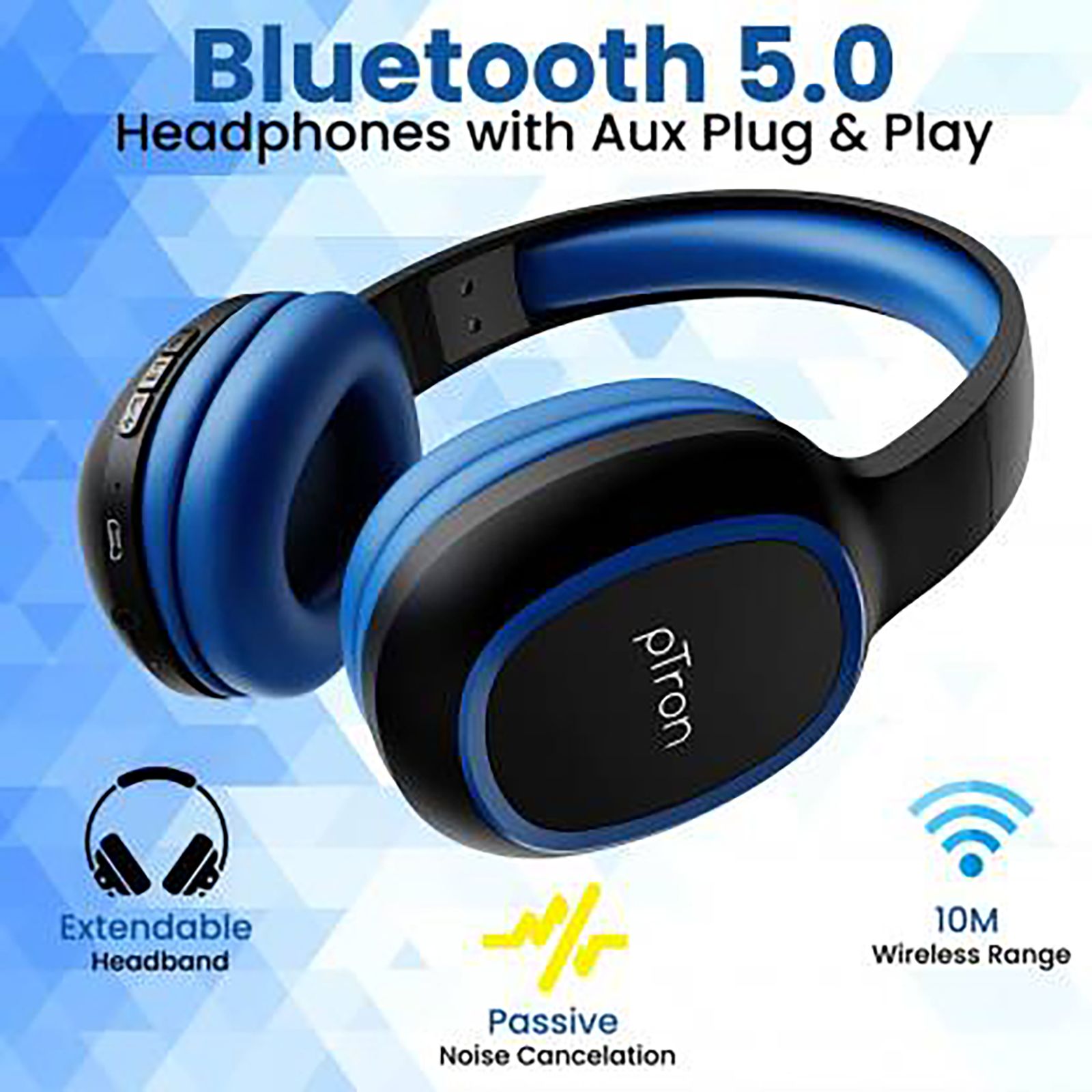 pTron Soundster Lite 140317952 Bluetooth Headphone with Mic (High Bass, On Ear, Blue) pTron Soundster Lite 140317952 Bluetooth Headphone with Mic (High Bass, On Ear, Blue)_4
