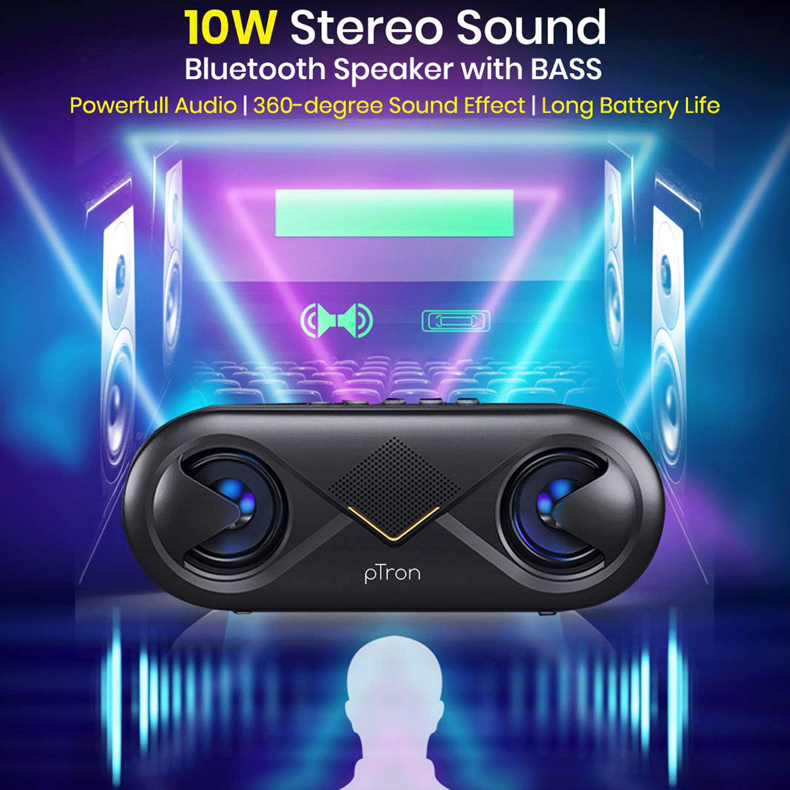pTron Fusion 10W Portable Bluetooth Speaker (10 Hours Playtime, Black)_4