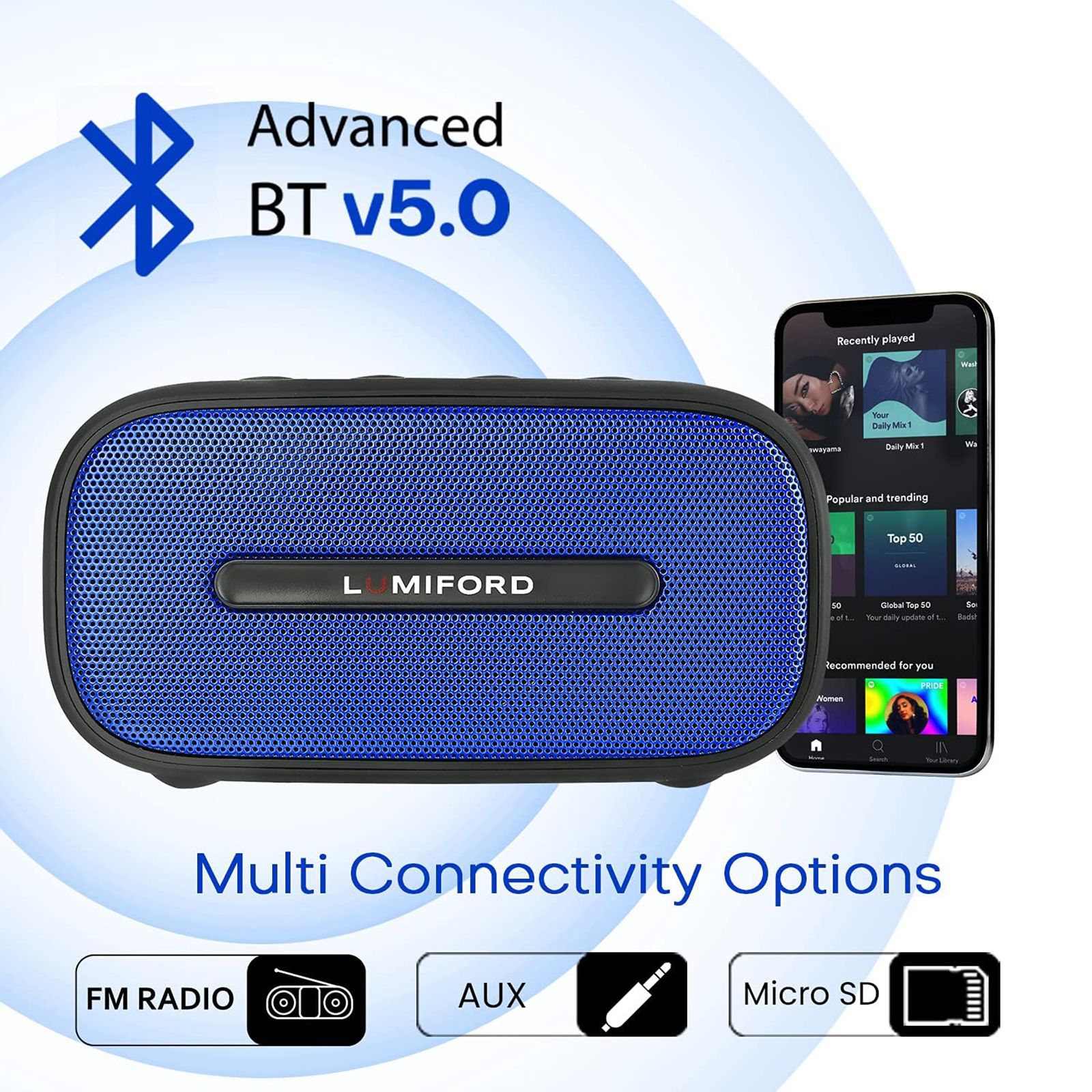 LUMIFORD BT13 5W Portable Bluetooth Speaker (IPX7 Waterproof, Built-in HD Microphone, Stereo Channel, Blue)_12
