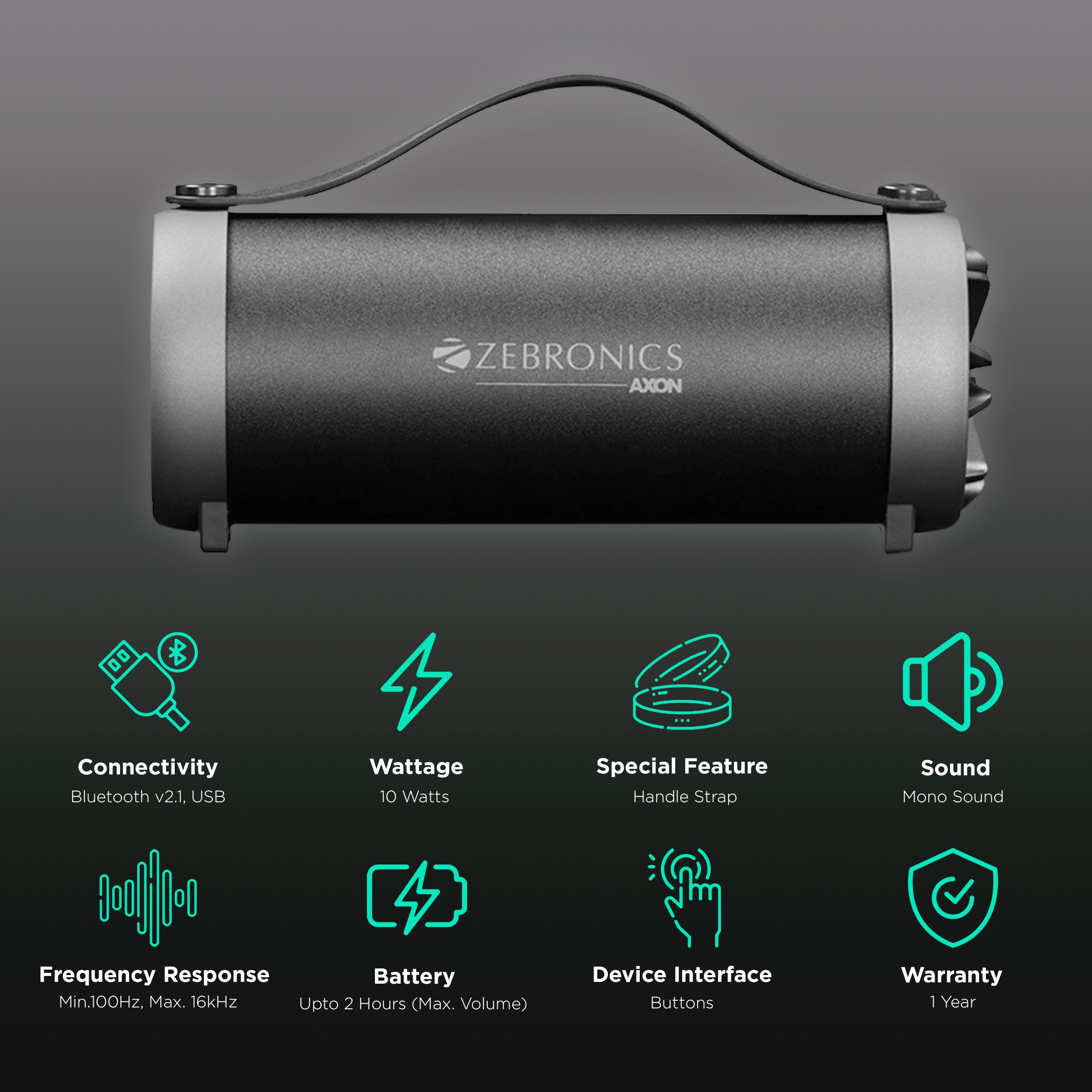 ZEBRONICS Zeb-Axon 10W Portable Bluetooth Speaker (2 Hours Playtime, Black) ZEBRONICS Zeb-Axon 10W Portable Bluetooth Speaker (2 Hours Playtime, Black)_2