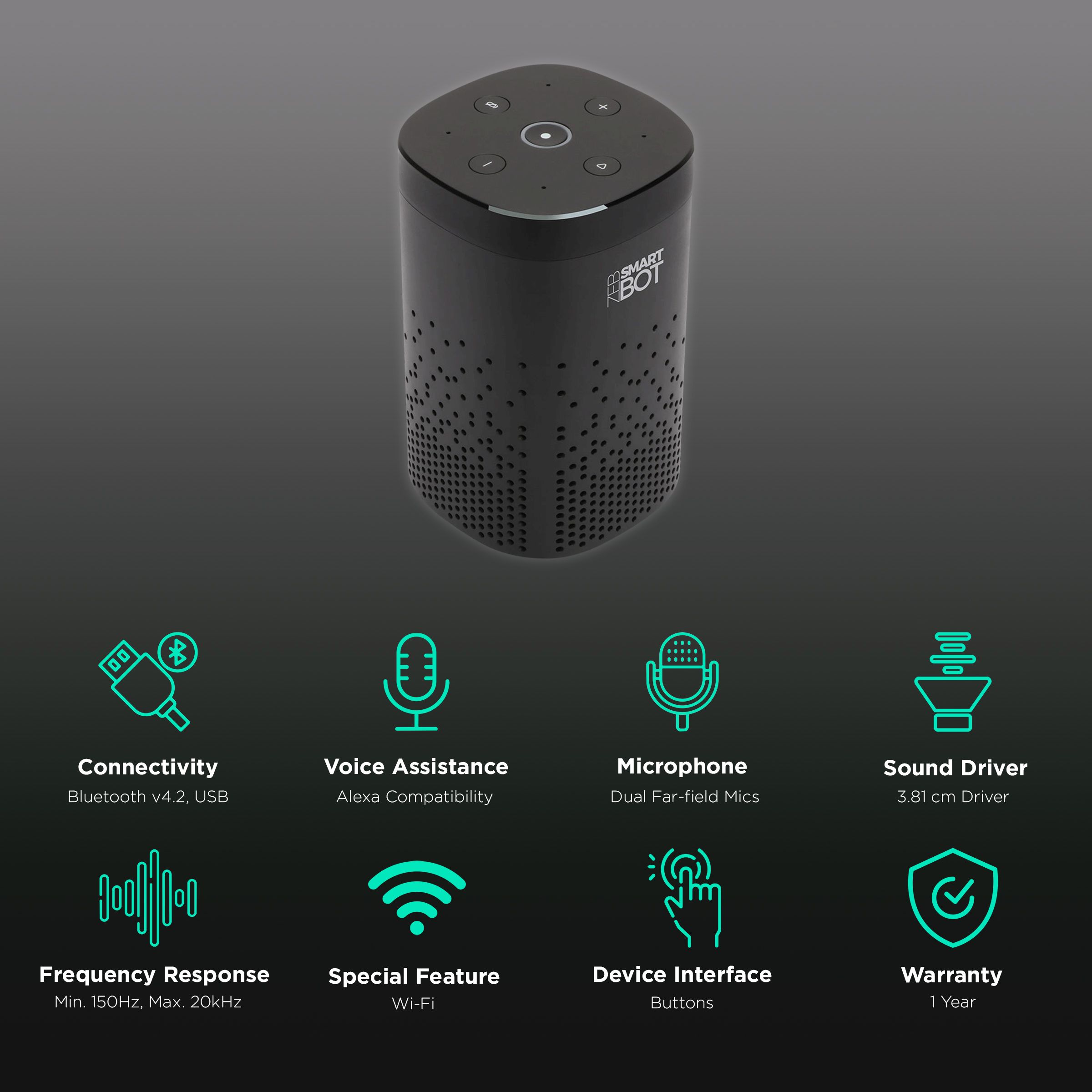 ZEBRONICS Zeb-Smart Bot with Alexa Compatible Smart Wi-Fi Speaker (Dual Far Field Mic, Black)_2