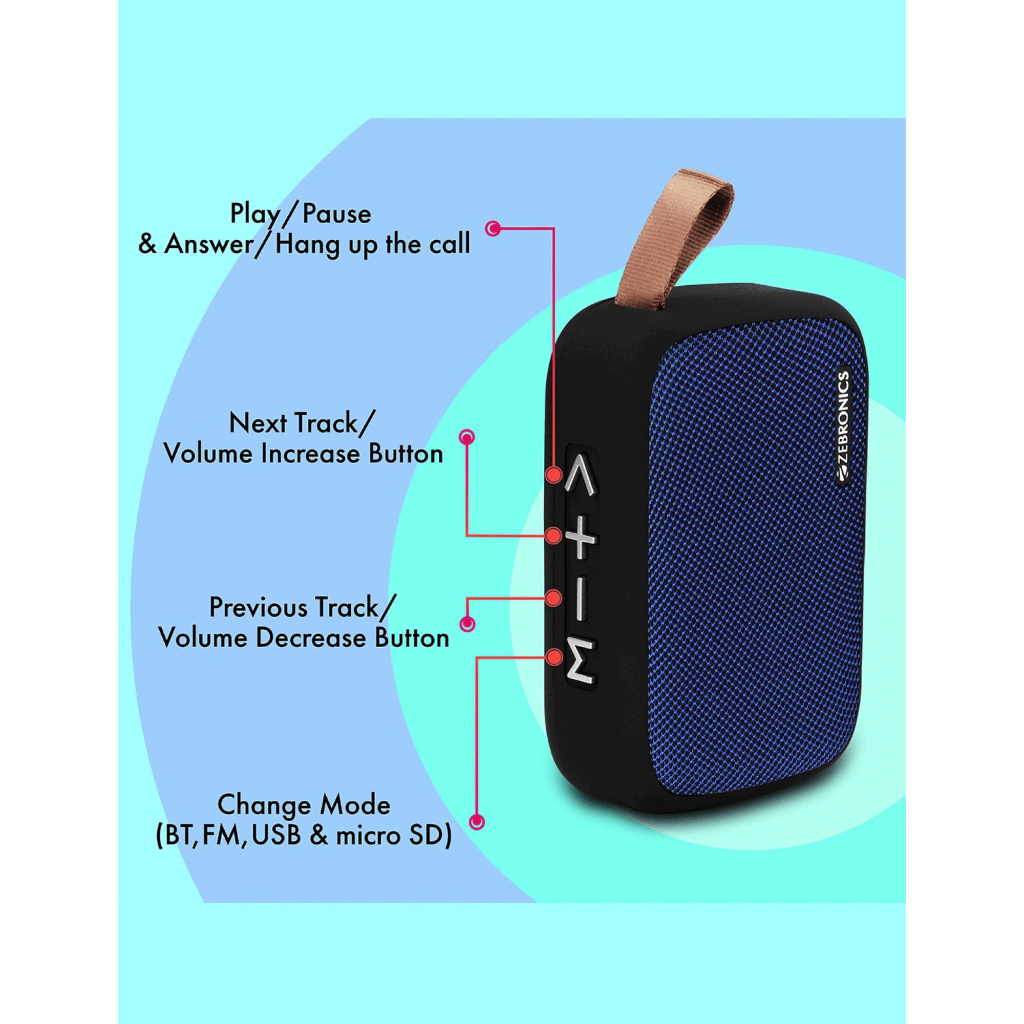ZEBRONICS Zeb-Delight 3W Portable Bluetooth Speaker (7 Hours Playtime, 3.1 Channel, Blue) ZEBRONICS Zeb-Delight 3W Portable Bluetooth Speaker (7 Hours Playtime, 3.1 Channel, Blue)_5