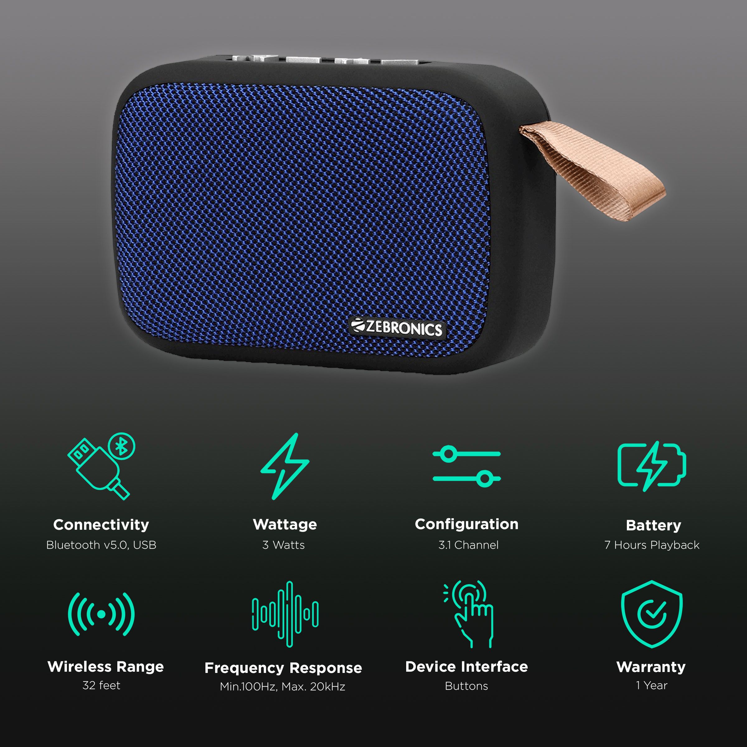 ZEBRONICS Zeb-Delight 3W Portable Bluetooth Speaker (7 Hours Playtime, 3.1 Channel, Blue) ZEBRONICS Zeb-Delight 3W Portable Bluetooth Speaker (7 Hours Playtime, 3.1 Channel, Blue)_2