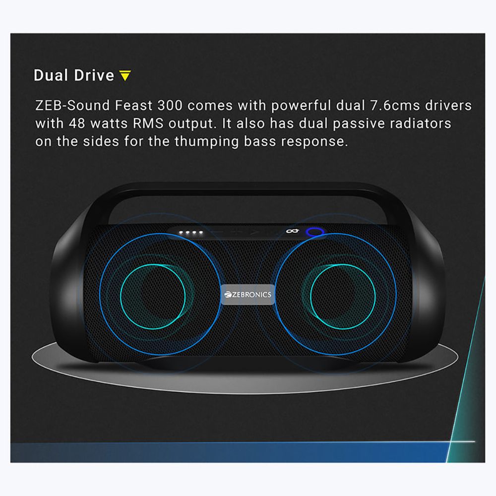 ZEBRONICS Zeb-Sound Feast 300 48W Bluetooth Party Speaker (Voice Assistant Support, Stereo Channel, Black) ZEBRONICS Zeb-Sound Feast 300 48W Bluetooth Party Speaker (Voice Assistant Support, Stereo Channel, Black)_8