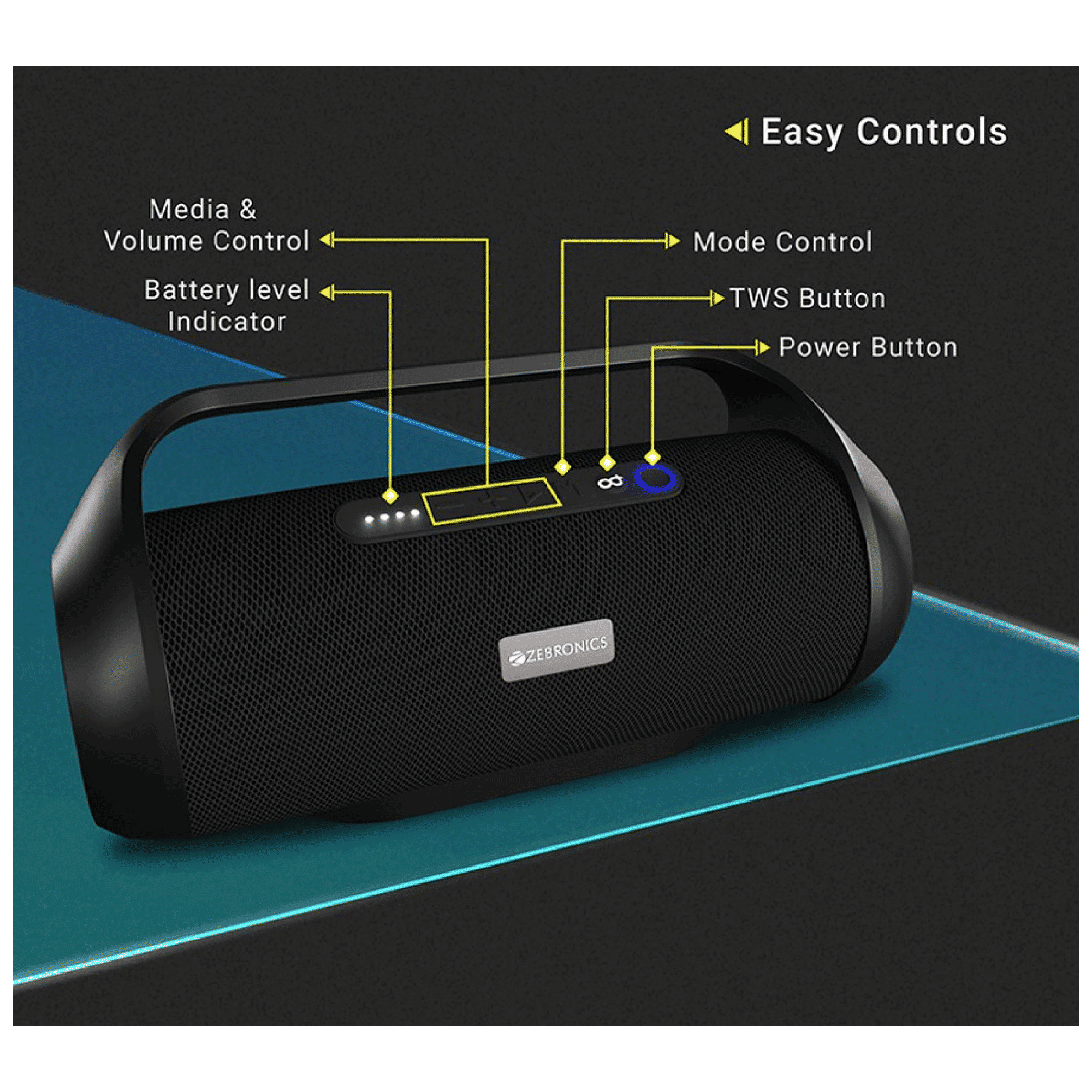 ZEBRONICS Zeb-Sound Feast 300 48W Bluetooth Party Speaker (Voice Assistant Support, Stereo Channel, Black) ZEBRONICS Zeb-Sound Feast 300 48W Bluetooth Party Speaker (Voice Assistant Support, Stereo Channel, Black)_10