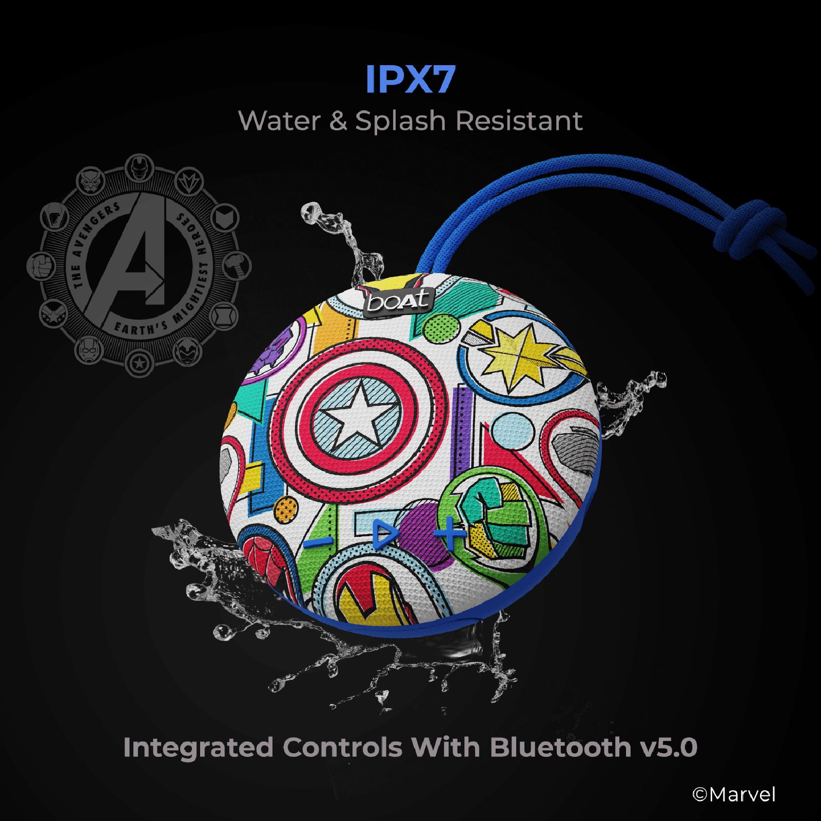 boAt Marvel Stone 190 5 Watts Portable Bluetooth Speaker (IPX7 Waterproof, 52mm Full Range Driver, Stark Fusion) boAt Marvel Stone 190 5 Watts Portable Bluetooth Speaker (IPX7 Waterproof, 52mm Full Range Driver, Stark Fusion)_7