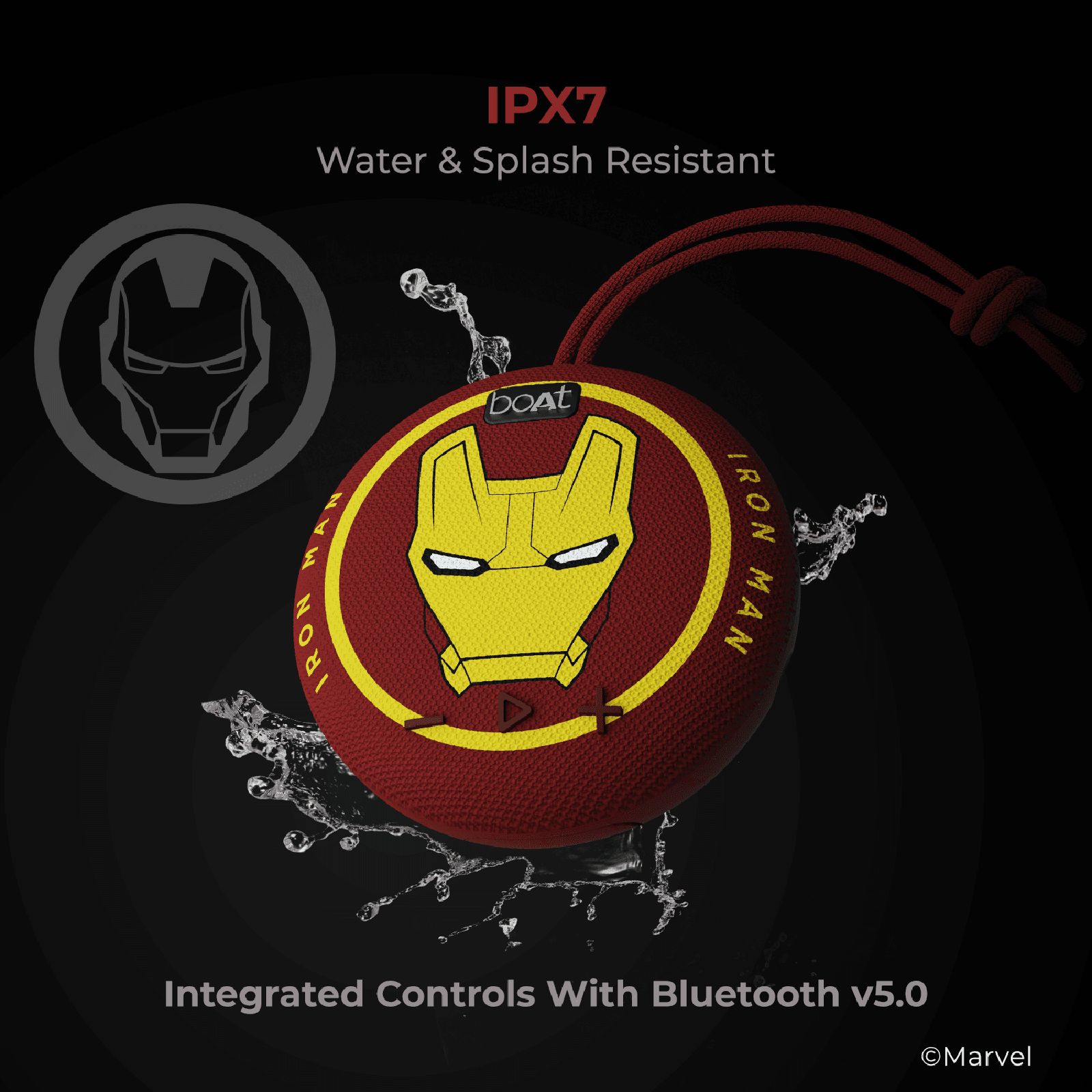 boAt Stone 190 Iron Man Marvel Edition 5W Portable Bluetooth Speaker (IPX7 Water Resistant, 4 Hours Playback Time, Mono Channel, Iron Blood) boAt Stone 190 Iron Man Marvel Edition 5W Portable Bluetooth Speaker (IPX7 Water Resistant, 4 Hours Playback Time, Mono Channel, Iron Blood)_7