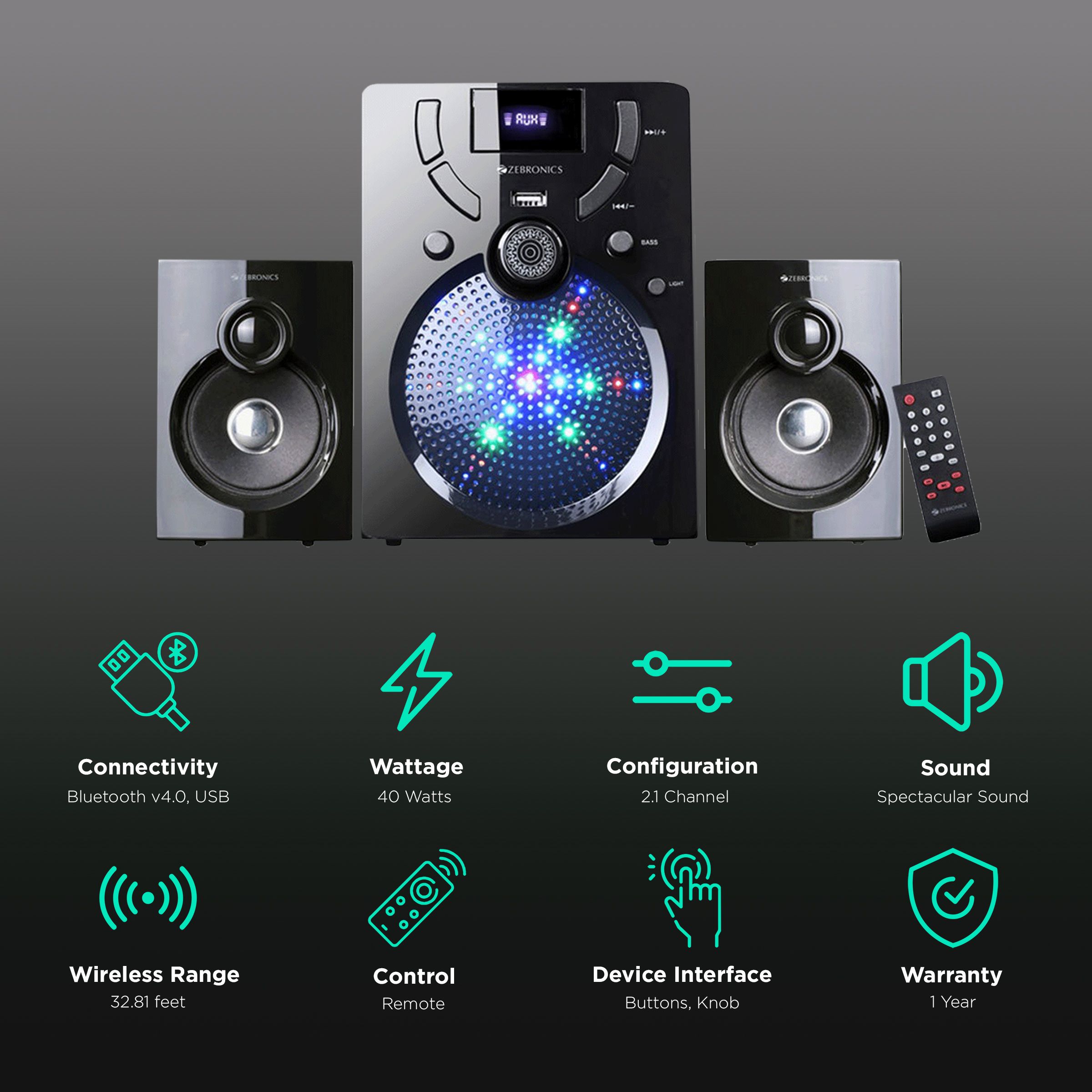 ZEBRONICS Zeb-Udaan 2 BTRUF 40W Multimedia Speaker (Built-in FM Radio, 2.1 Channel, Black) ZEBRONICS Zeb-Udaan 2 BTRUF 40W Multimedia Speaker (Built-in FM Radio, 2.1 Channel, Black)_2