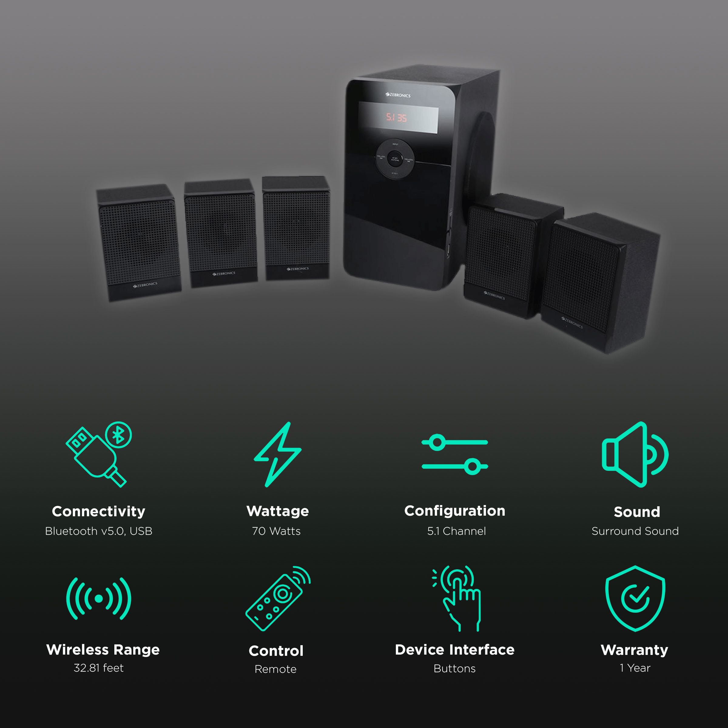 ZEBRONICS Zeb-BT6591RUCF 70W Multimedia Speaker (Built-in FM Radio, 5.1 Channel, Black) ZEBRONICS Zeb-BT6591RUCF 70W Multimedia Speaker (Built-in FM Radio, 5.1 Channel, Black)_2