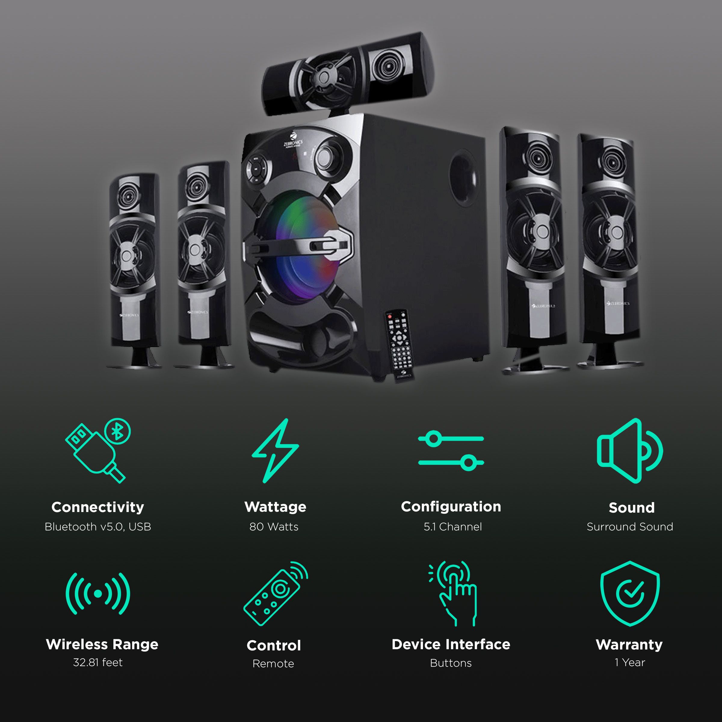 ZEBRONICS Zeb-Trump BTRUCFO 80W Multimedia Speaker (Built-in FM Radio, 5.1 Channel, Black) ZEBRONICS Zeb-Trump BTRUCFO 80W Multimedia Speaker (Built-in FM Radio, 5.1 Channel, Black)_2