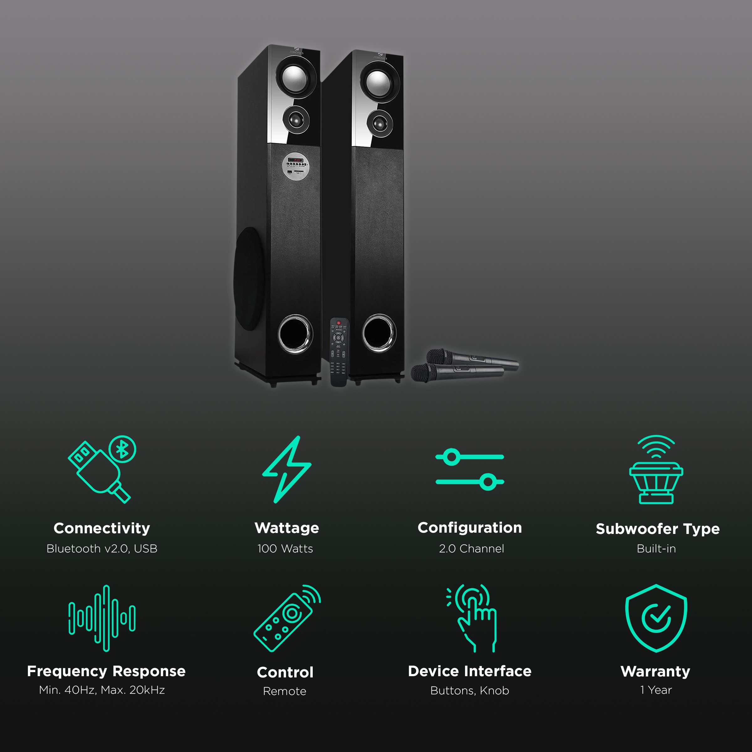 ZEBRONICS Zeb-BT9500 100W Multimedia Speaker (LED Display, 2.0 Channel, Black)_2