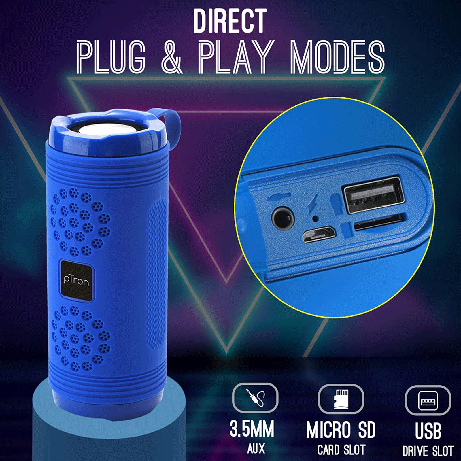 pTron Quinto Evo 8W Portable Bluetooth Speaker (Water Resistant, 12 Hours Playtime, Blue) pTron Quinto Evo 8W Portable Bluetooth Speaker (Water Resistant, 12 Hours Playtime, Blue)_6