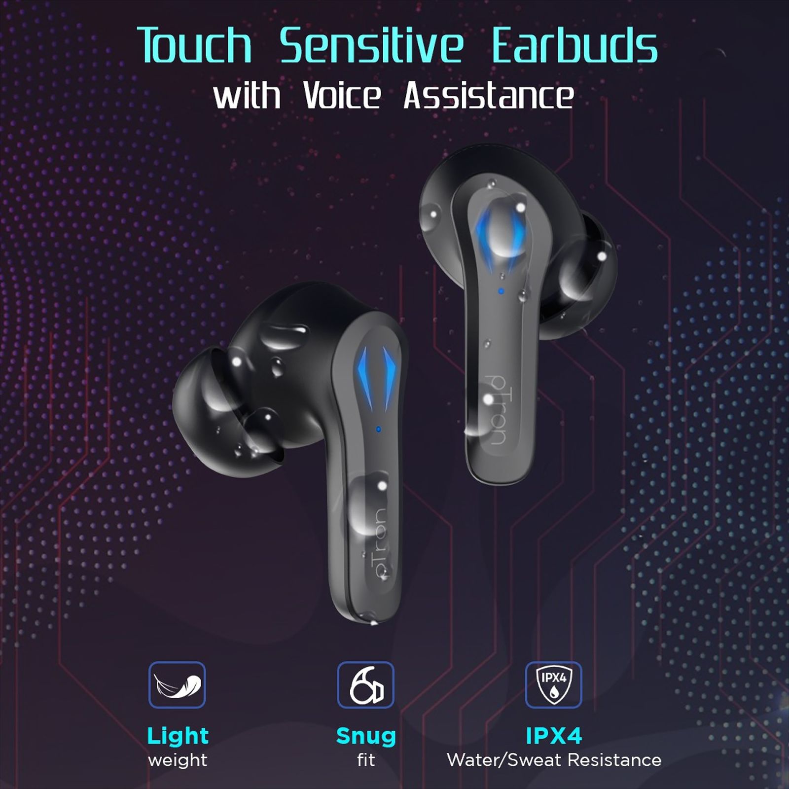 pTron Basspods 681 140317984 TWS Earbuds with Passive Noise Cancellation (IPX4 Sweat & Water Resistant, 40 Hours Playback, Black) pTron Basspods 681 140317984 TWS Earbuds with Passive Noise Cancellation (IPX4 Sweat & Water Resistant, 40 Hours Playback, Black)_6