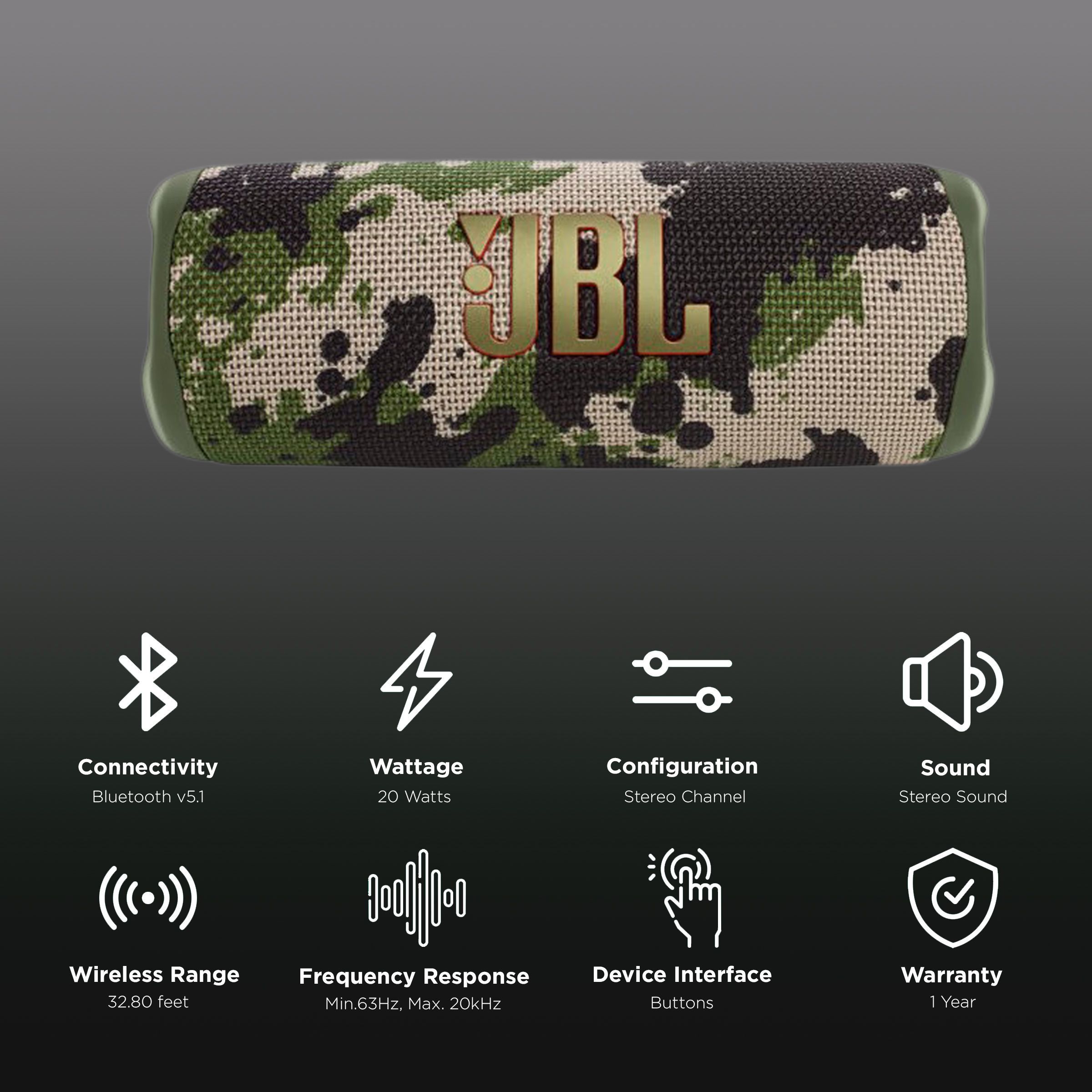 JBL Flip 6 30W Portable Bluetooth Speaker (IP67 Waterproof & Dustproof, Stereo Channel, Squad) JBL Flip 6 30W Portable Bluetooth Speaker (IP67 Waterproof & Dustproof, Stereo Channel, Squad)_2