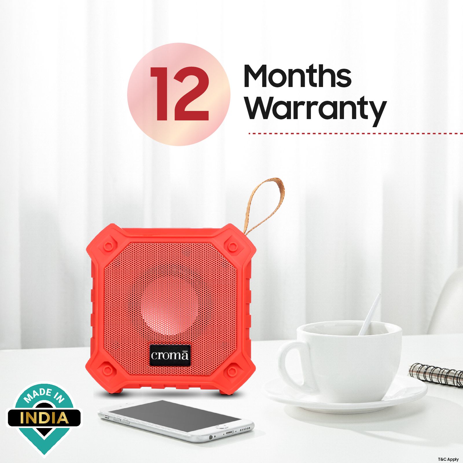 Croma 5W Portable Bluetooth Speaker (Water Resistant, Built-in Mic, Stereo Channel, Red) Croma 5W Portable Bluetooth Speaker (Water Resistant, Built-in Mic, Stereo Channel, Red)_8