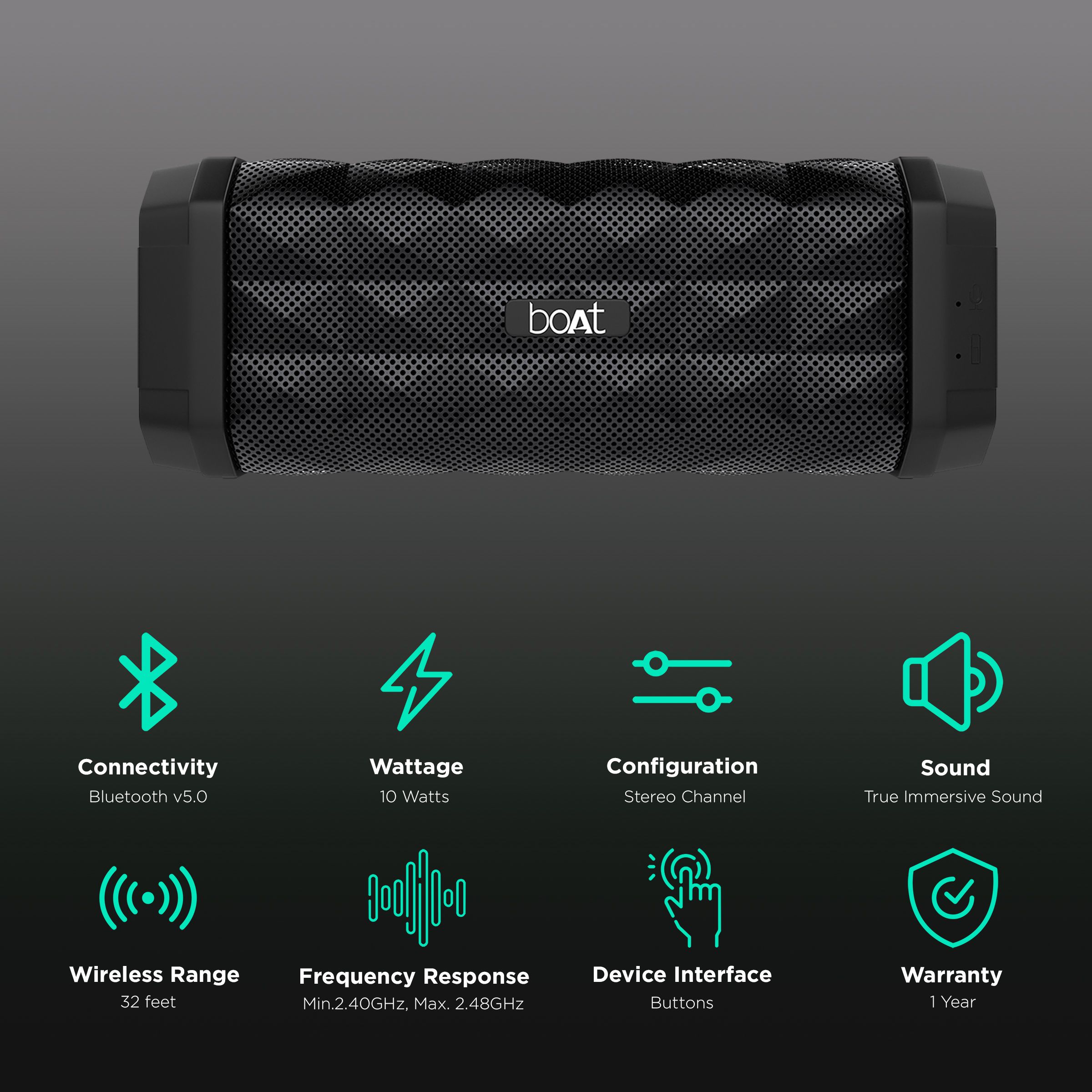 boAt Stone 650 10W Portable Bluetooth Speaker (IPX5 Water Resistant, 7 Hours Playtime, Stereo Channel, Black)_2