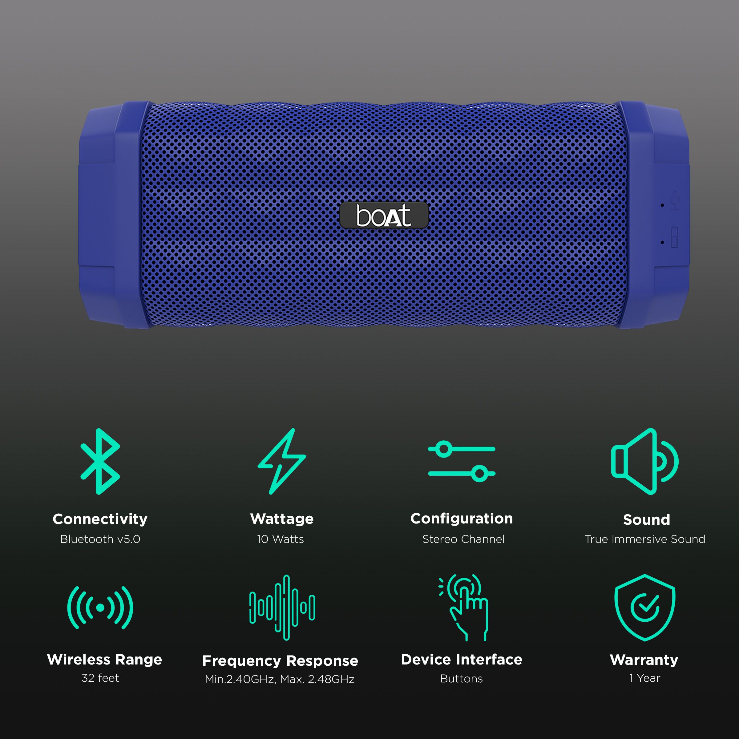 boAt Stone 650 10W Portable Bluetooth Speaker (IPX5 Water Resistant, 7 Hours Playtime, Stereo Channel, Blue)_2
