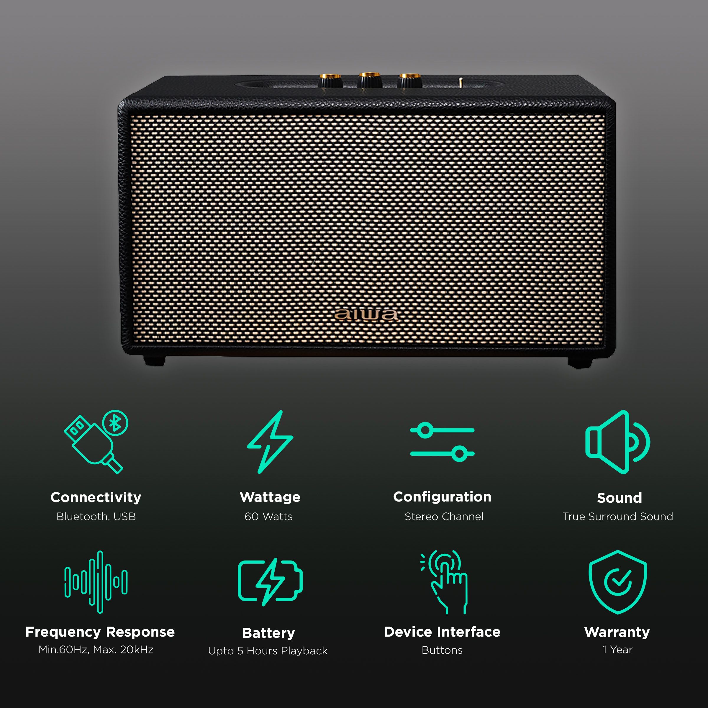 aiwa RS-X 60 Diviner Ace 60W Portable Bluetooth Speaker (5 Hours Playtime, Black) aiwa RS-X 60 Diviner Ace 60W Portable Bluetooth Speaker (5 Hours Playtime, Black)_2