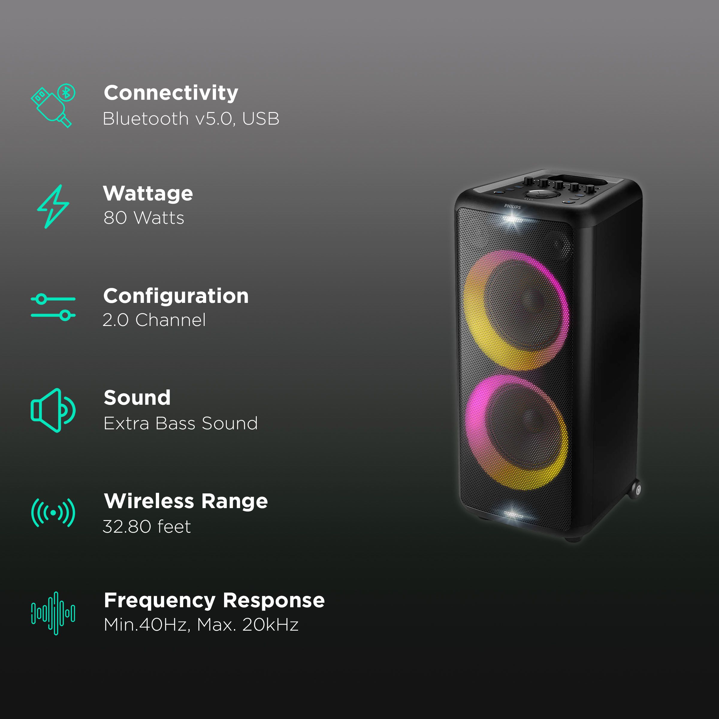 PHILIPS 160W Bluetooth Party Speaker (14 Hours Play Time, 2.0 Channel, Black) PHILIPS 160W Bluetooth Party Speaker (14 Hours Play Time, 2.0 Channel, Black)_2