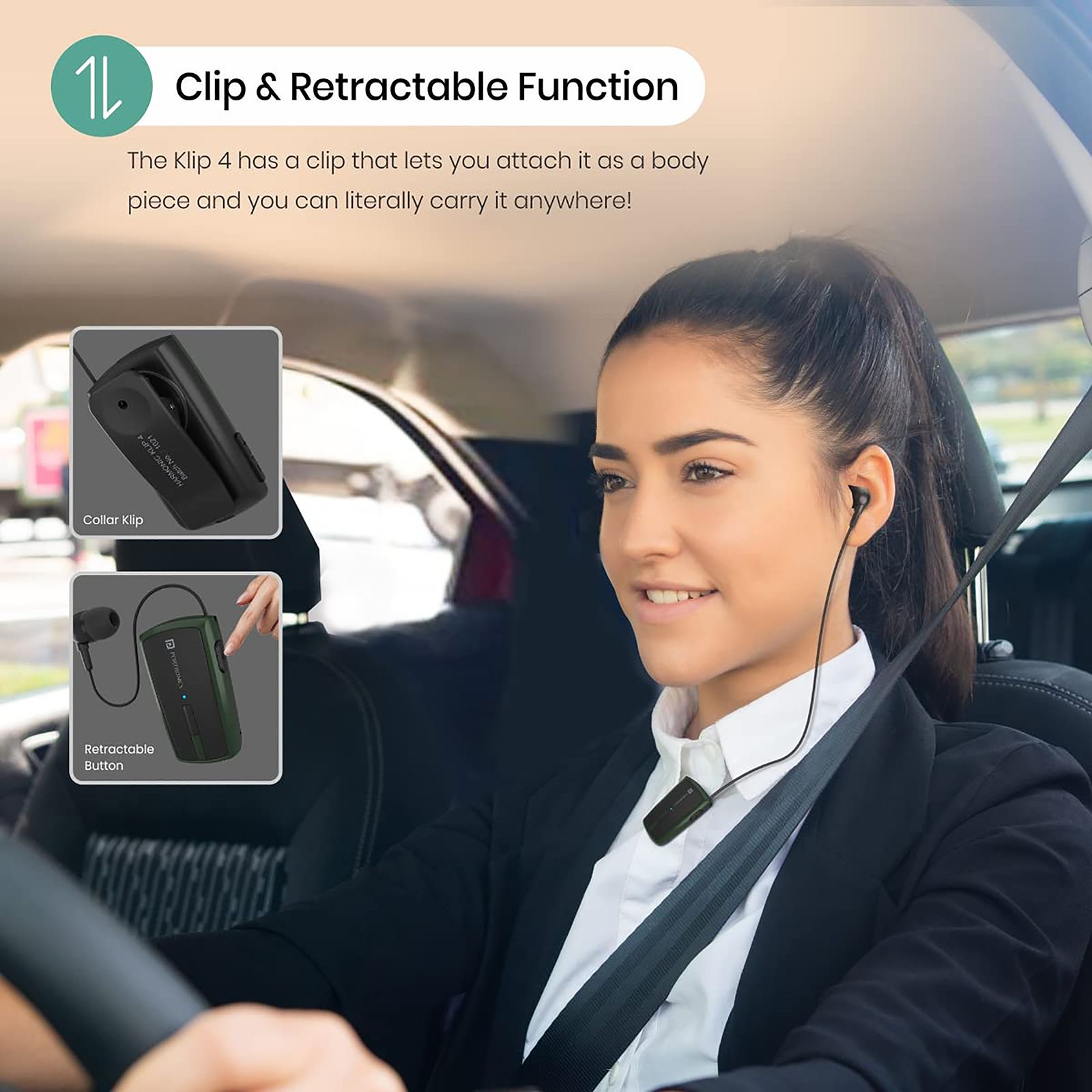 PORTRONICS Harmonics Klip 4 Bluetooth Headset with Mic (Upto 12 Hours Talk Time, In Ear, Green)_9