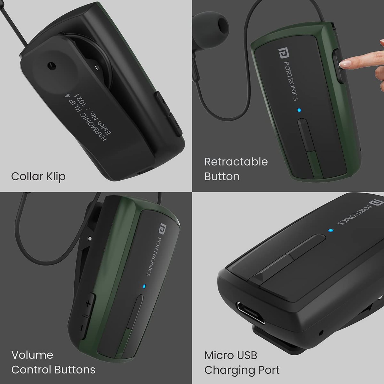PORTRONICS Harmonics Klip 4 Bluetooth Headset with Mic (Upto 12 Hours Talk Time, In Ear, Green)_10