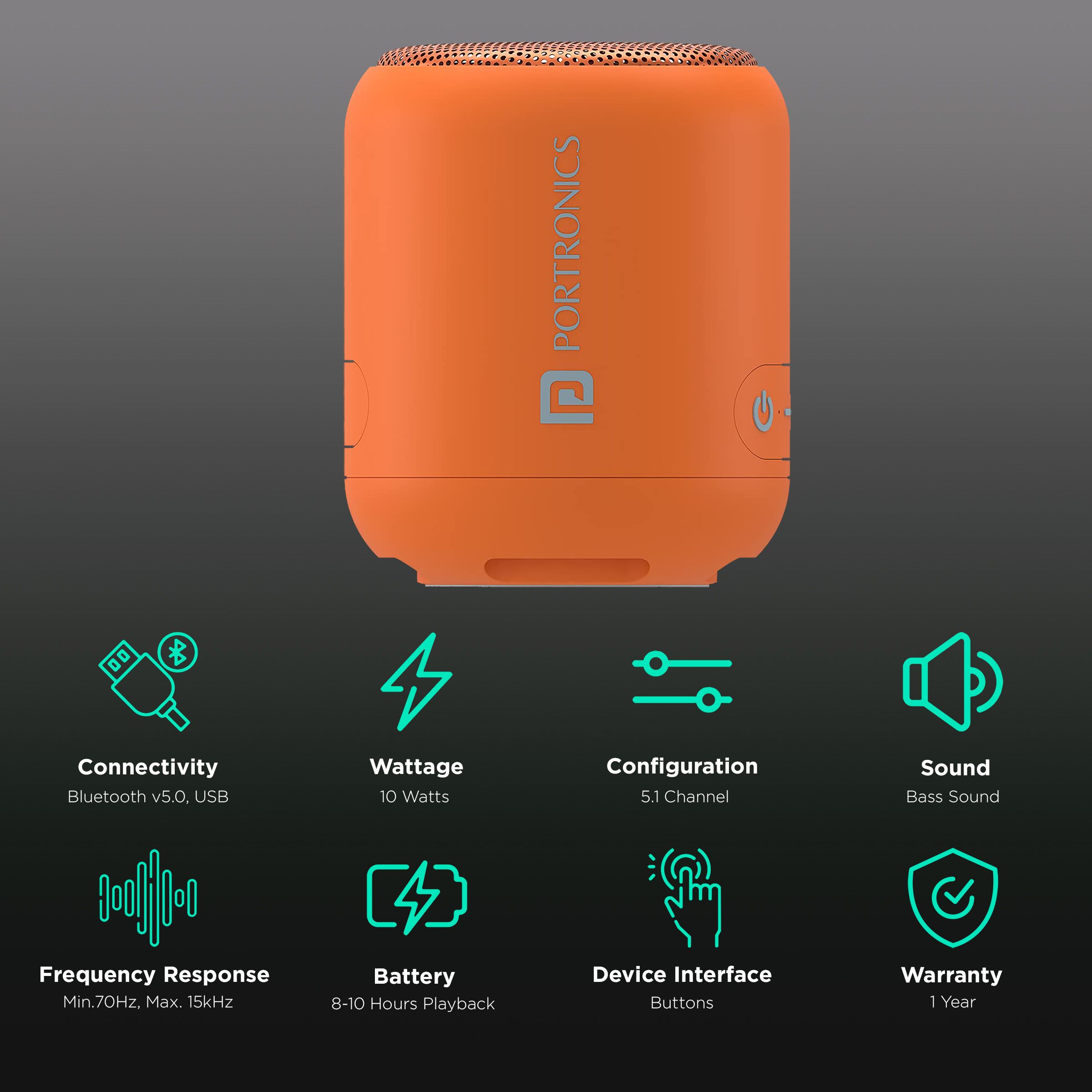 PORTRONICS Sound Drum 1 10W Portable Bluetooth Speaker (10 Hours Playtime, 5.1 Channel, Orange) PORTRONICS Sound Drum 1 10W Portable Bluetooth Speaker (10 Hours Playtime, 5.1 Channel, Orange)_2