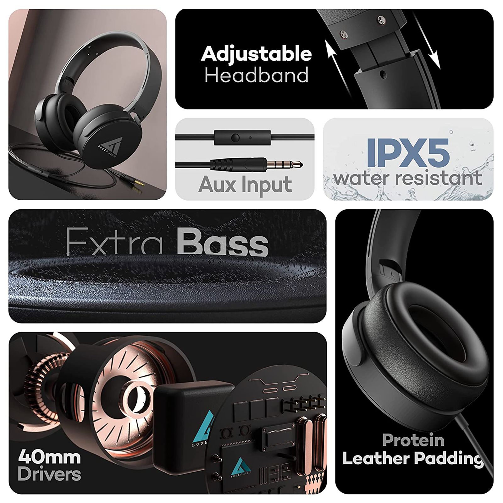 GOBOULT Bassbuds Q2 BA-RD-Q2  Wired Headphone with Mic (Over Ear, Black)_7