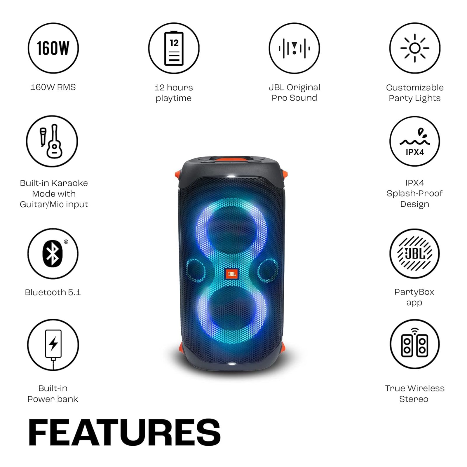 JBL PartyBox 110 160W Bluetooth Party Speaker (Waterproof, 2.1 Channel, Black) JBL PartyBox 110 160W Bluetooth Party Speaker (Waterproof, 2.1 Channel, Black)_15