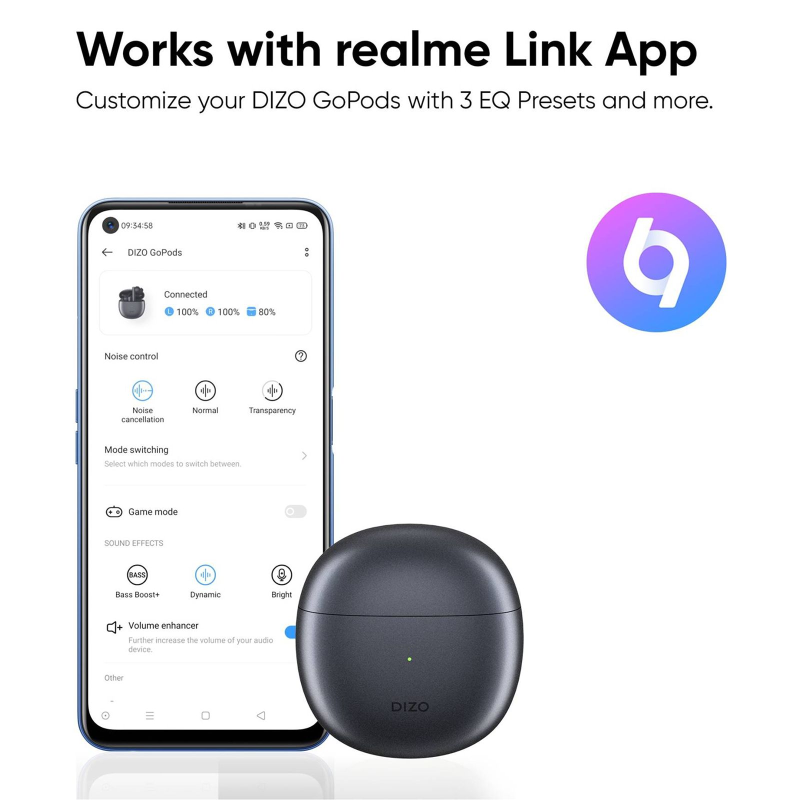 DIZO by realme TechLife GoPods DA2001 TWS Earbuds with Active Noise Cancellation (IPX5 Water Resistant, 25 Hours Playback, Smoky Grey)_5