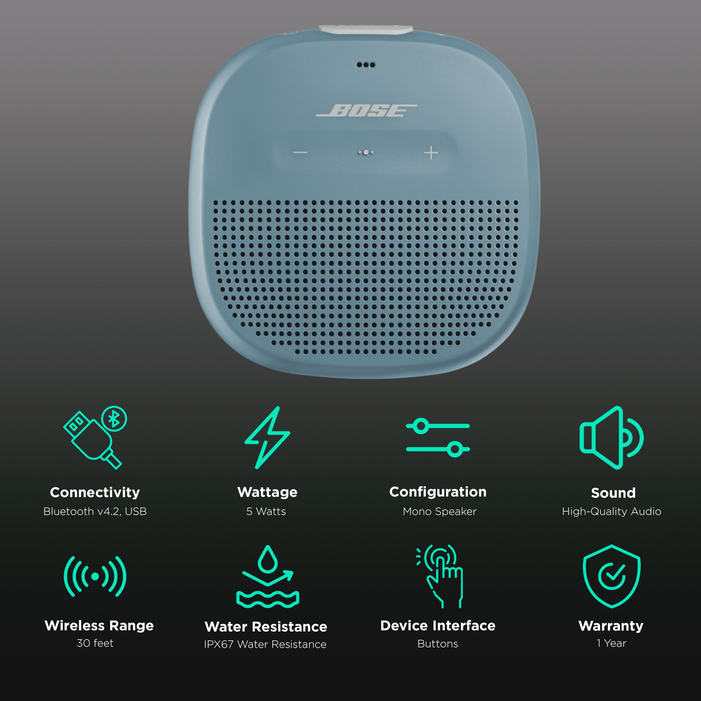 BOSE SoundLink Micro 5W Portable Bluetooth Speaker (IPX67 Water Resistant, Stereo Sound, Mono Speaker, Stone Blue) BOSE SoundLink Micro 5W Portable Bluetooth Speaker (IPX67 Water Resistant, Stereo Sound, Mono Speaker, Stone Blue)_2