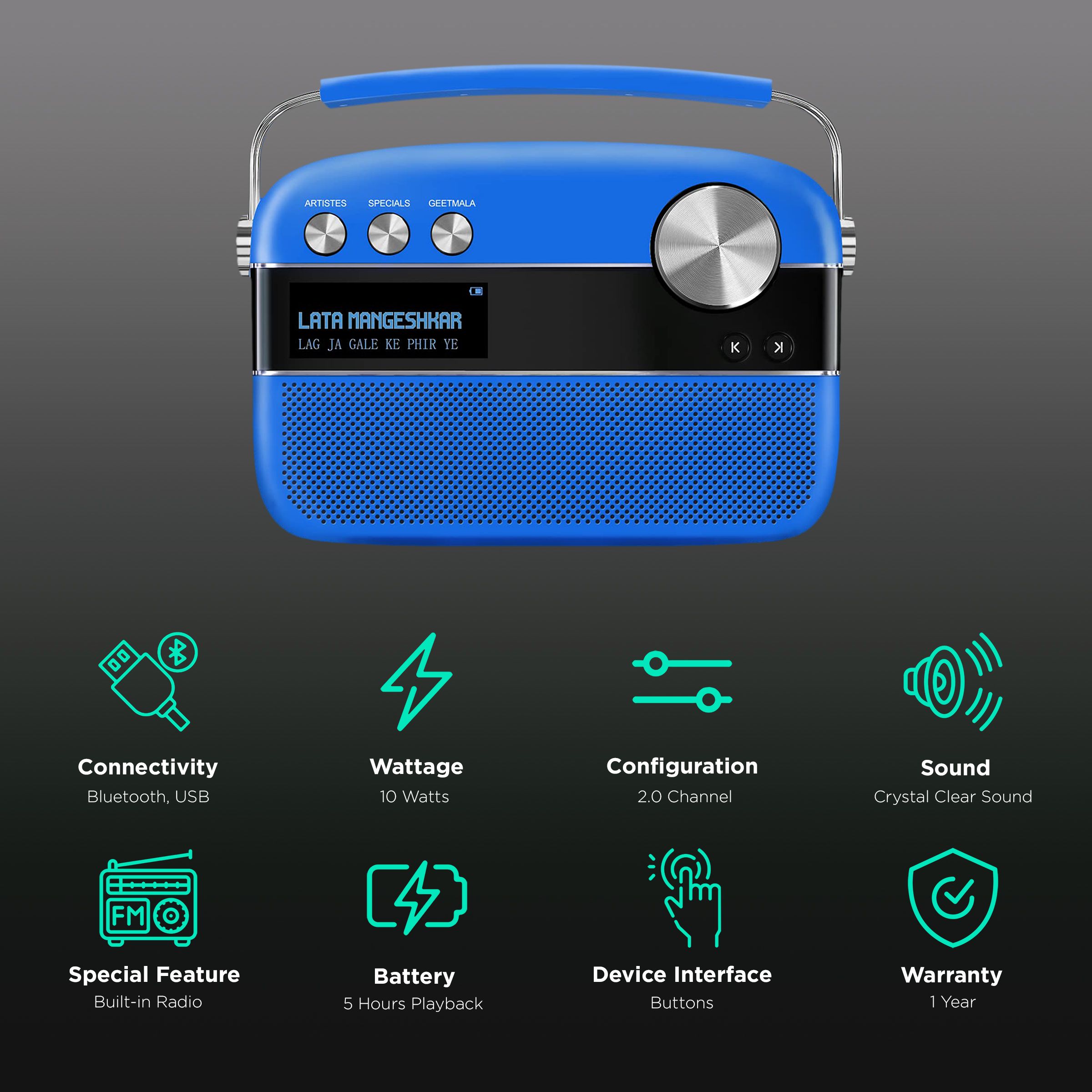 SAREGAMA Carvaan Premium Hindi 10W Portable Bluetooth Speaker (5 Hours Playtime, 2.0 Channel, Cobalt Blue) SAREGAMA Carvaan Premium Hindi 10W Portable Bluetooth Speaker (5 Hours Playtime, 2.0 Channel, Cobalt Blue)_2