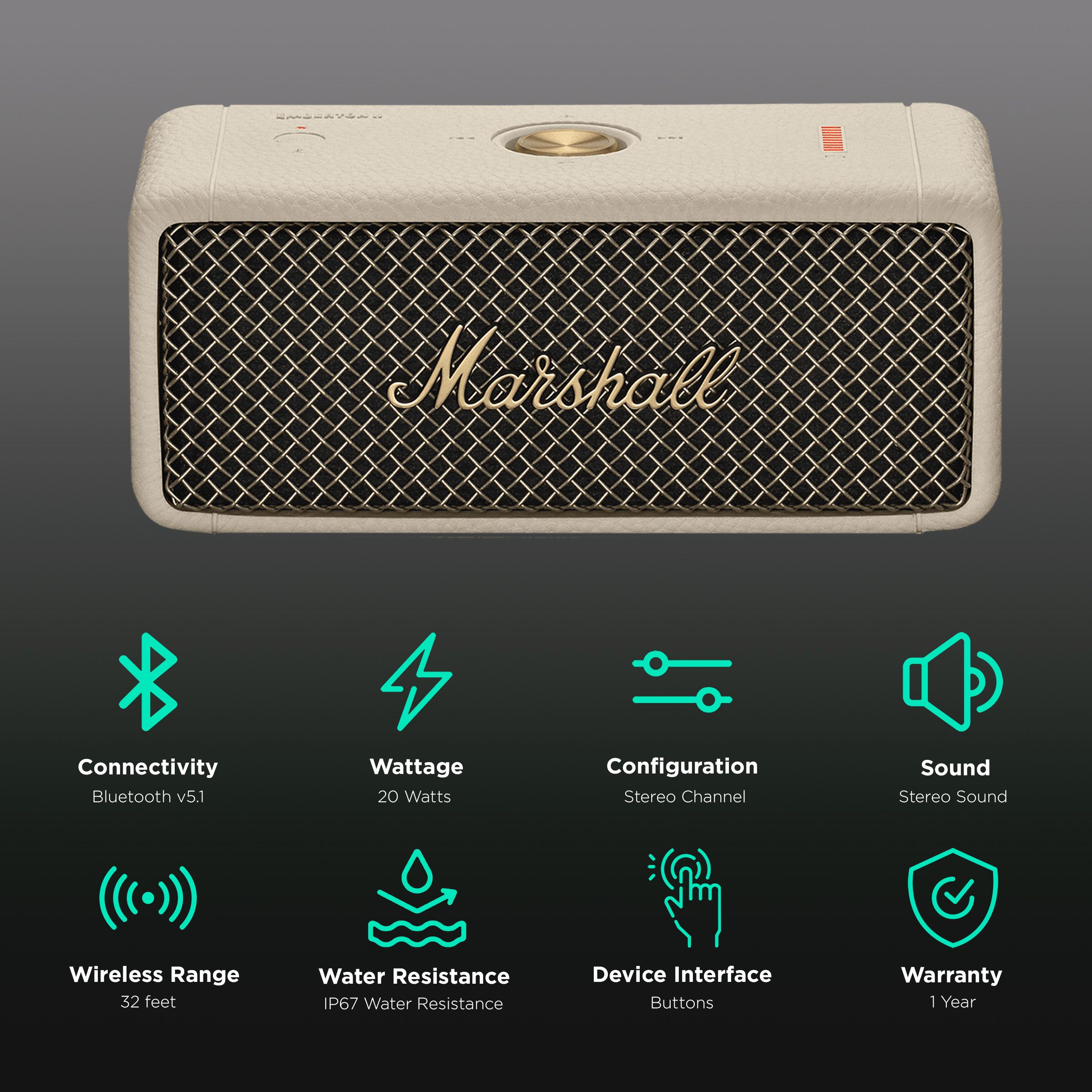 Marshall Emberton II 20W Portable Bluetooth Speaker (IP67 Water Resistant, IP67 Dust Resistant, Stereo Channel, Brass Cream) Marshall Emberton II 20W Portable Bluetooth Speaker (IP67 Water Resistant, IP67 Dust Resistant, Stereo Channel, Brass Cream)_2