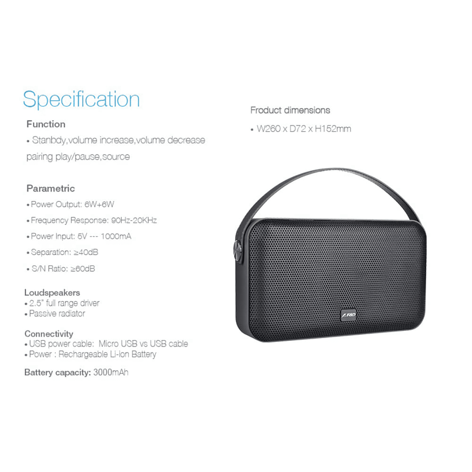 F&D 12W Portable Bluetooth Speaker (Surround Sound, Black)_7