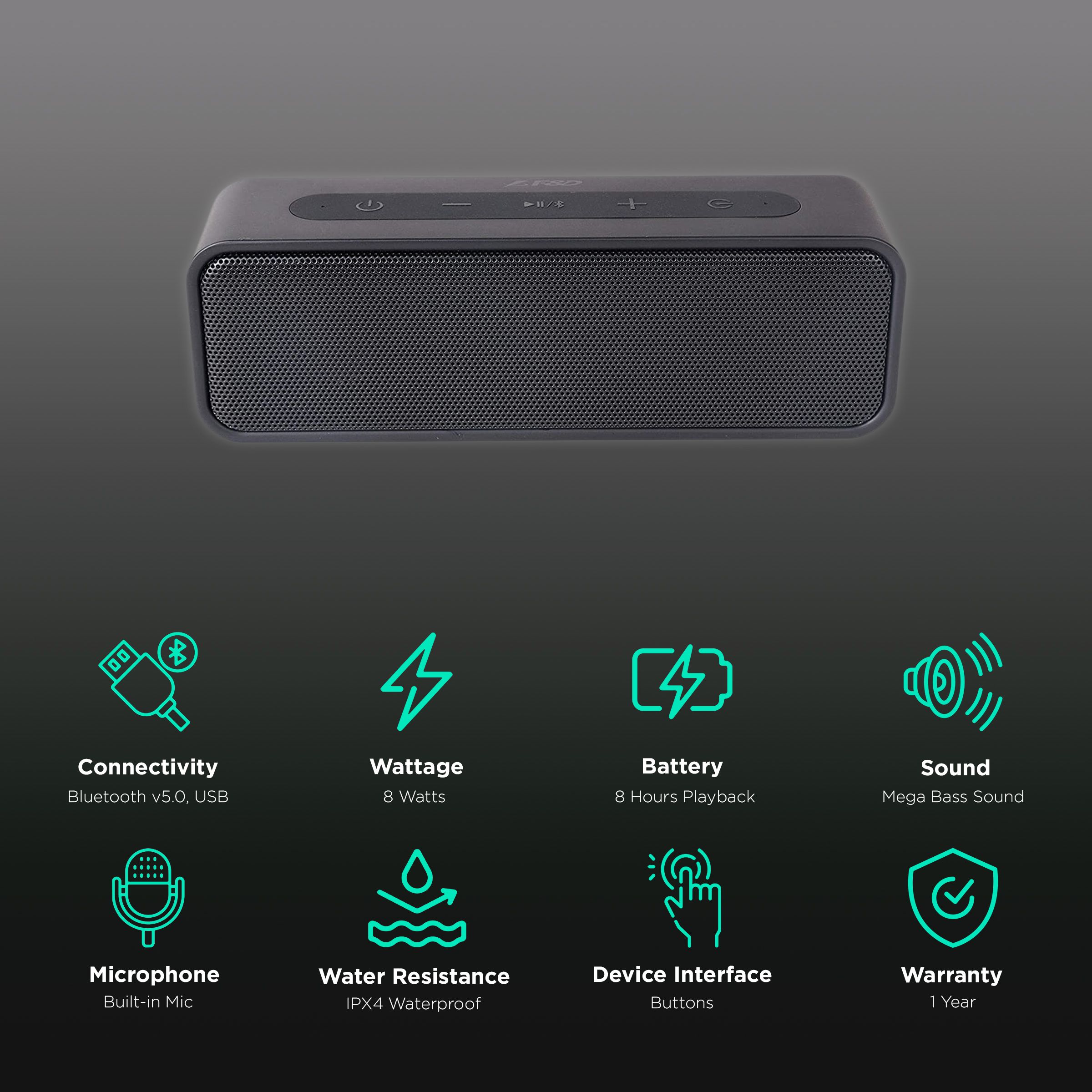 F&D 8W Portable Bluetooth Speaker (IPX4 Waterproof, 8 Hours Playtime, Black)_2