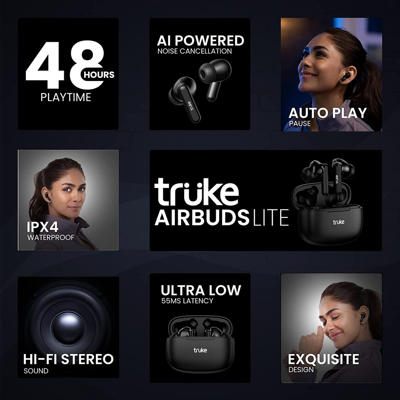 truke Air Buds Lite E1 TWS Earbuds with Enviornomental Noise Cancellation (IPX4 Waterproof, 48 Hours Playback, Black) truke Air Buds Lite E1 TWS Earbuds with Enviornomental Noise Cancellation (IPX4 Waterproof, 48 Hours Playback, Black)_8