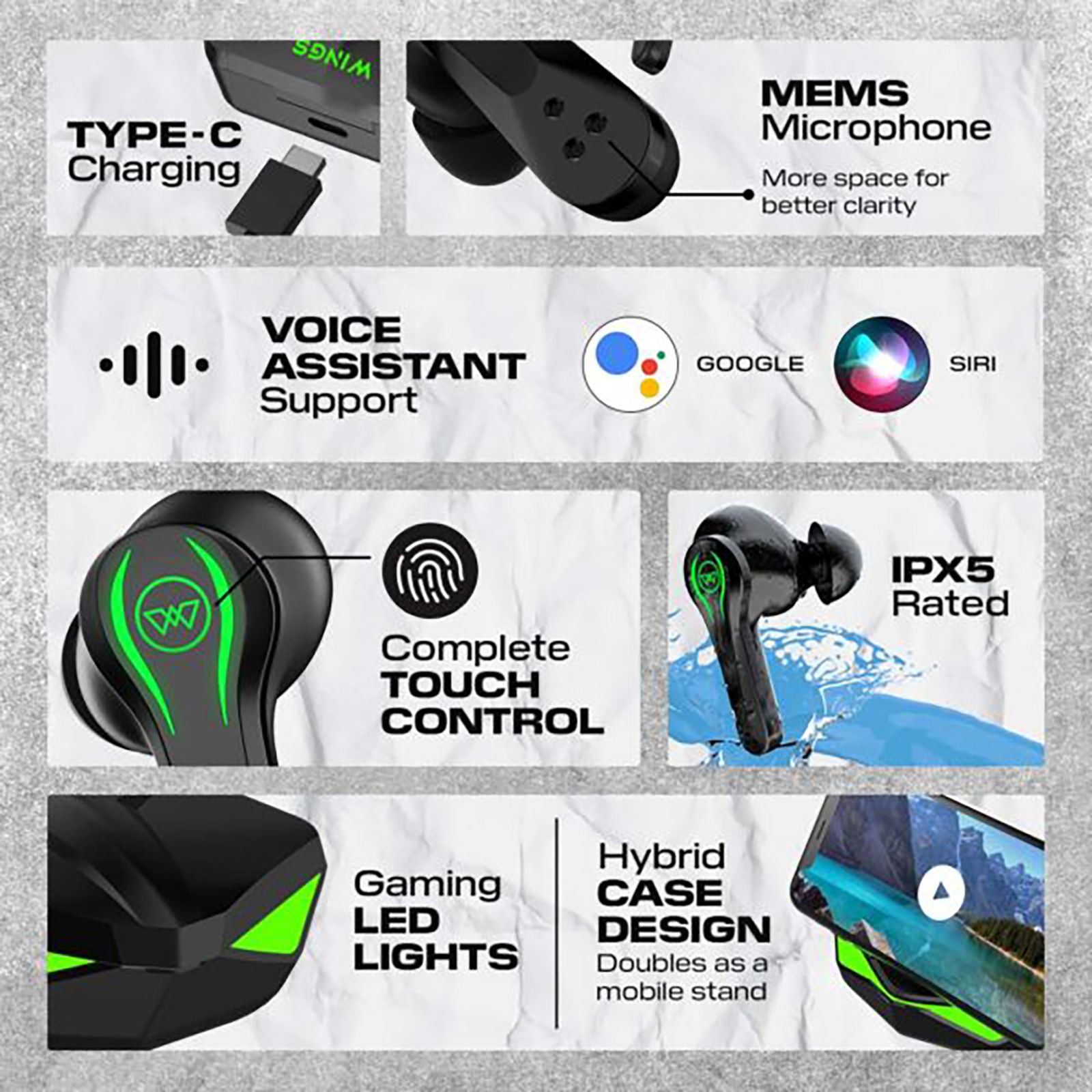 WINGS Phantom TWS Earbuds with Passive Noise Cancellation (IPX5 Sweat & Water Resistant, 30 Hours Playback, Black)_10
