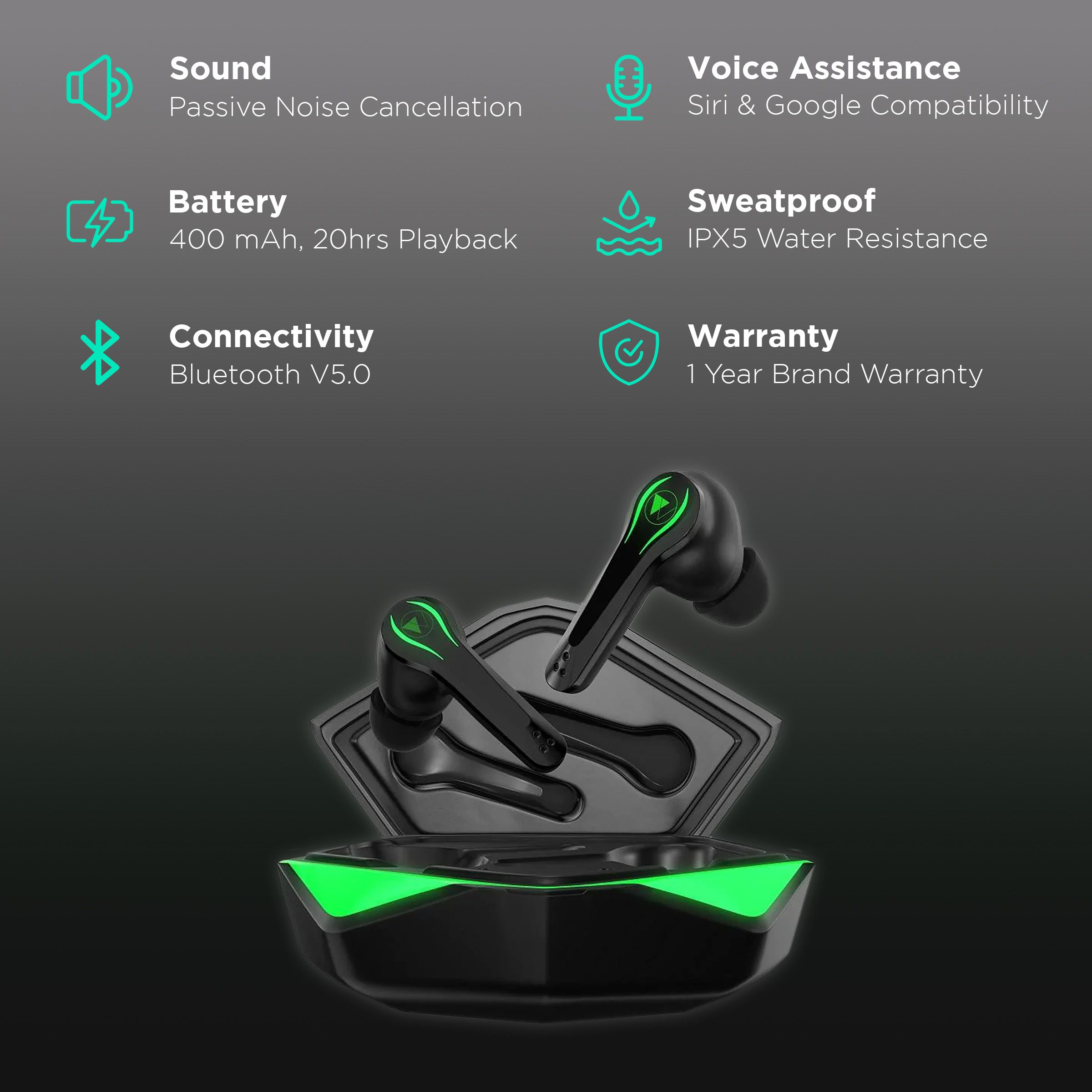 WINGS Phantom TWS Earbuds with Passive Noise Cancellation (IPX5 Sweat & Water Resistant, 30 Hours Playback, Black)_2