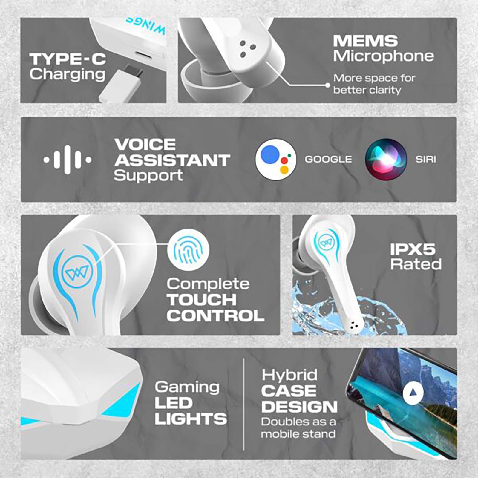 WINGS Phantom TWS Earbuds with Passive Noise Cancellation (IPX5 Sweat & Water Resistant, 30 Hours Playback, White) WINGS Phantom TWS Earbuds with Passive Noise Cancellation (IPX5 Sweat & Water Resistant, 30 Hours Playback, White)_5