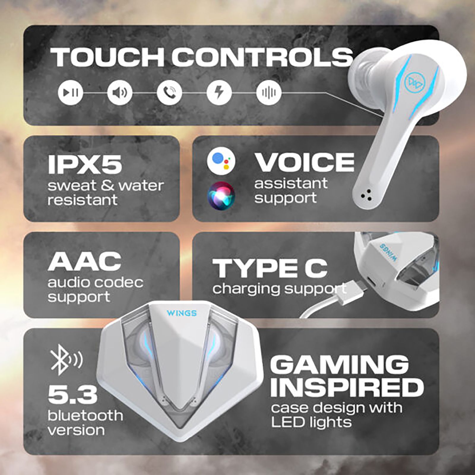 WINGS Phantom Pro TWS Earbuds with Active Noise Cancellation (IPX5 Water Resistant, 40 Hours Playtime, White) WINGS Phantom Pro TWS Earbuds with Active Noise Cancellation (IPX5 Water Resistant, 40 Hours Playtime, White)_11