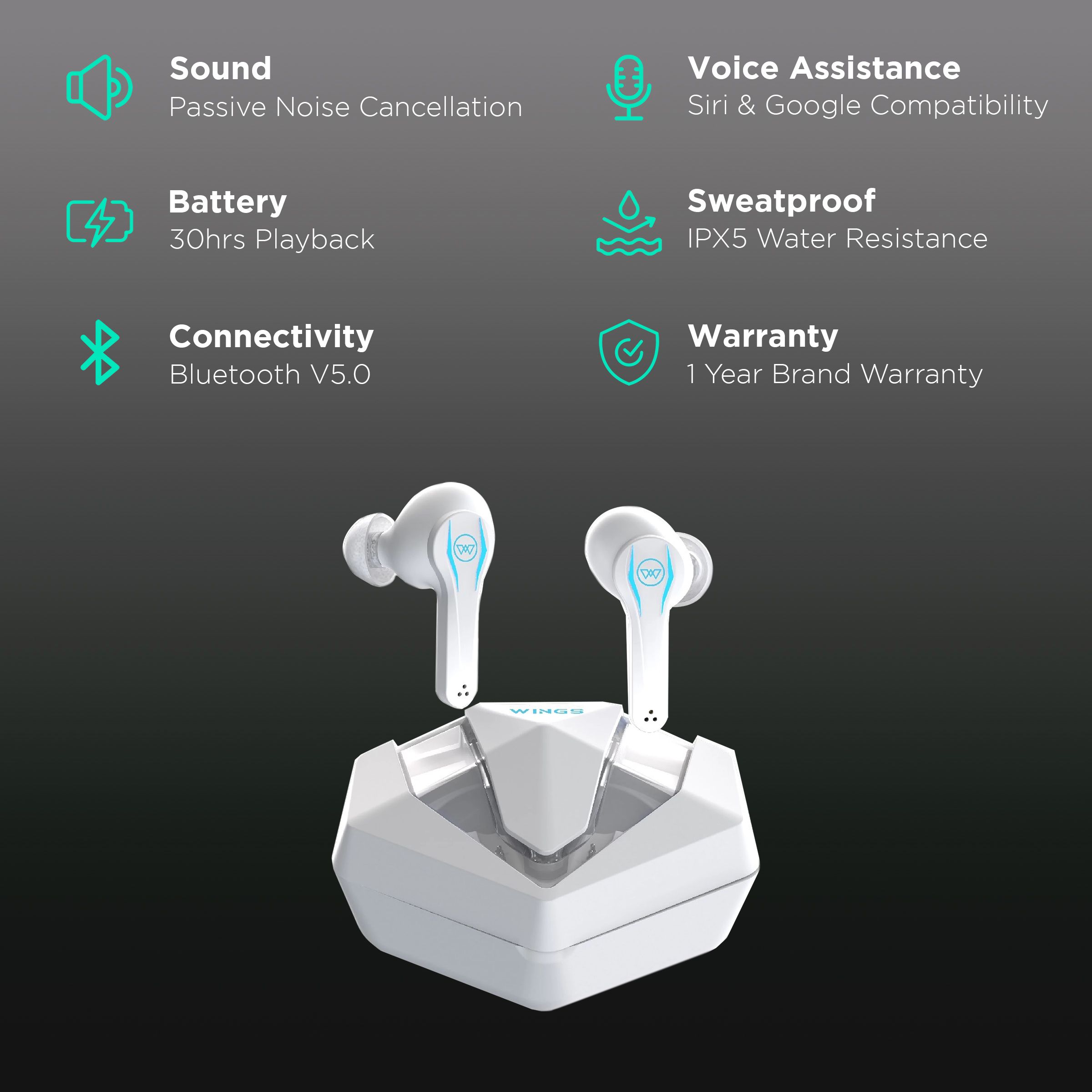 WINGS Phantom Pro TWS Earbuds with Active Noise Cancellation (IPX5 Water Resistant, 40 Hours Playtime, White) WINGS Phantom Pro TWS Earbuds with Active Noise Cancellation (IPX5 Water Resistant, 40 Hours Playtime, White)_2