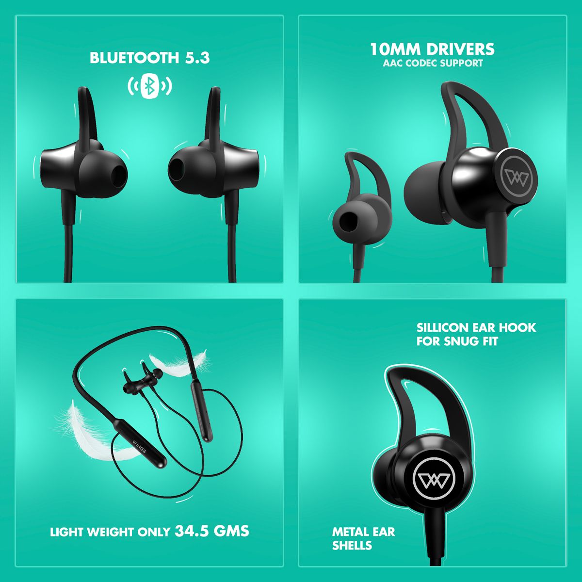 WINGS Phantom 205 Neckband with Environmental Noise Cancellation (IPX5 Sweat & Water Resistant, Gaming Mode, Black)_6