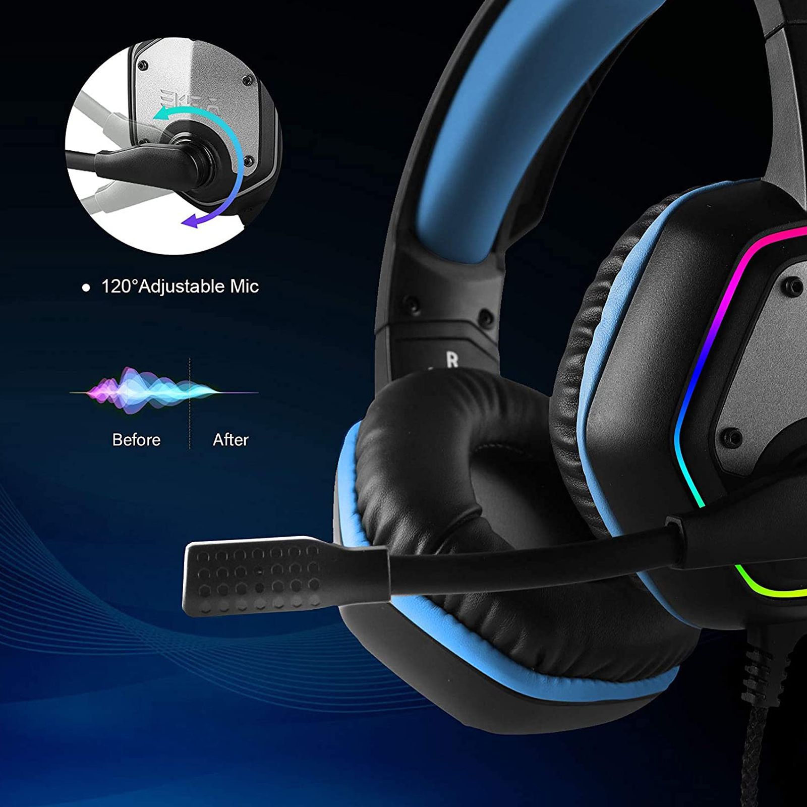 EKSA E1000 Wired Gaming Headset with Noise Isolation (7.1 Virtual Surround Sound, Over Ear, Blue) EKSA E1000 Wired Gaming Headset with Noise Isolation (7.1 Virtual Surround Sound, Over Ear, Blue)_5