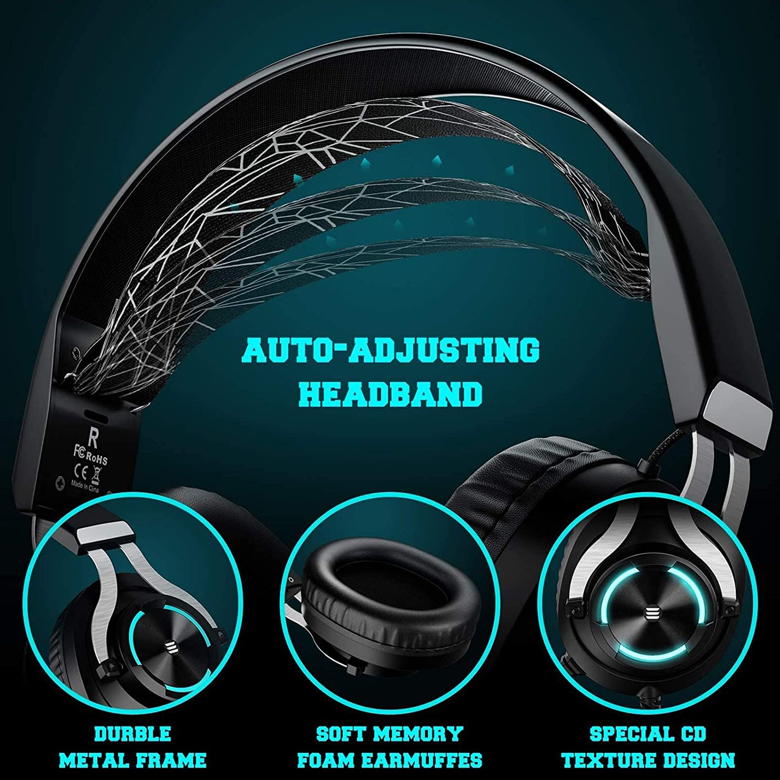 EKSA E3000 Wired Gaming Headset with Environmental Noise Cancellation (RGB light, Over Ear, Blue)_8