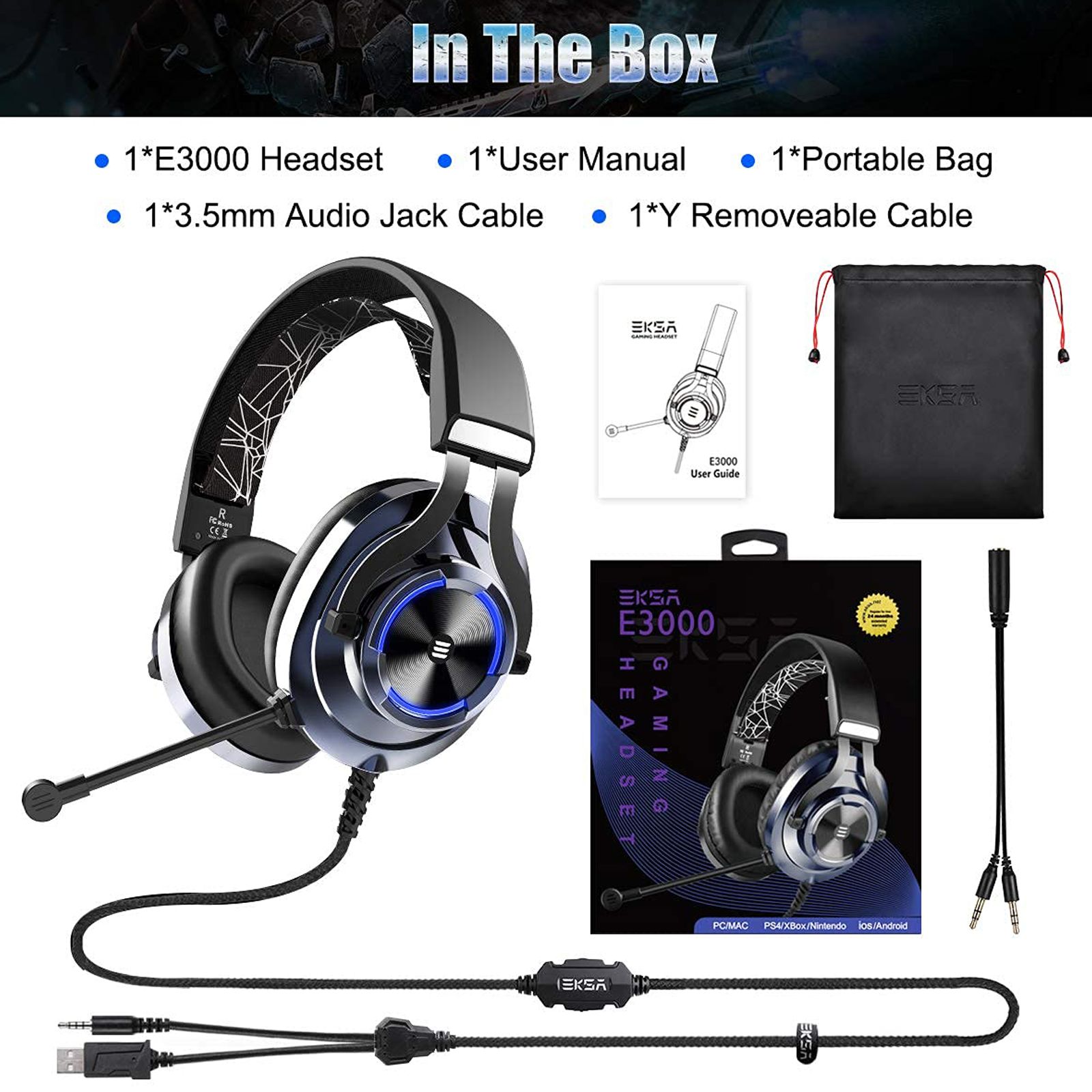 EKSA E3000 Wired Gaming Headset with Environmental Noise Cancellation (RGB light, Over Ear, Blue)_9
