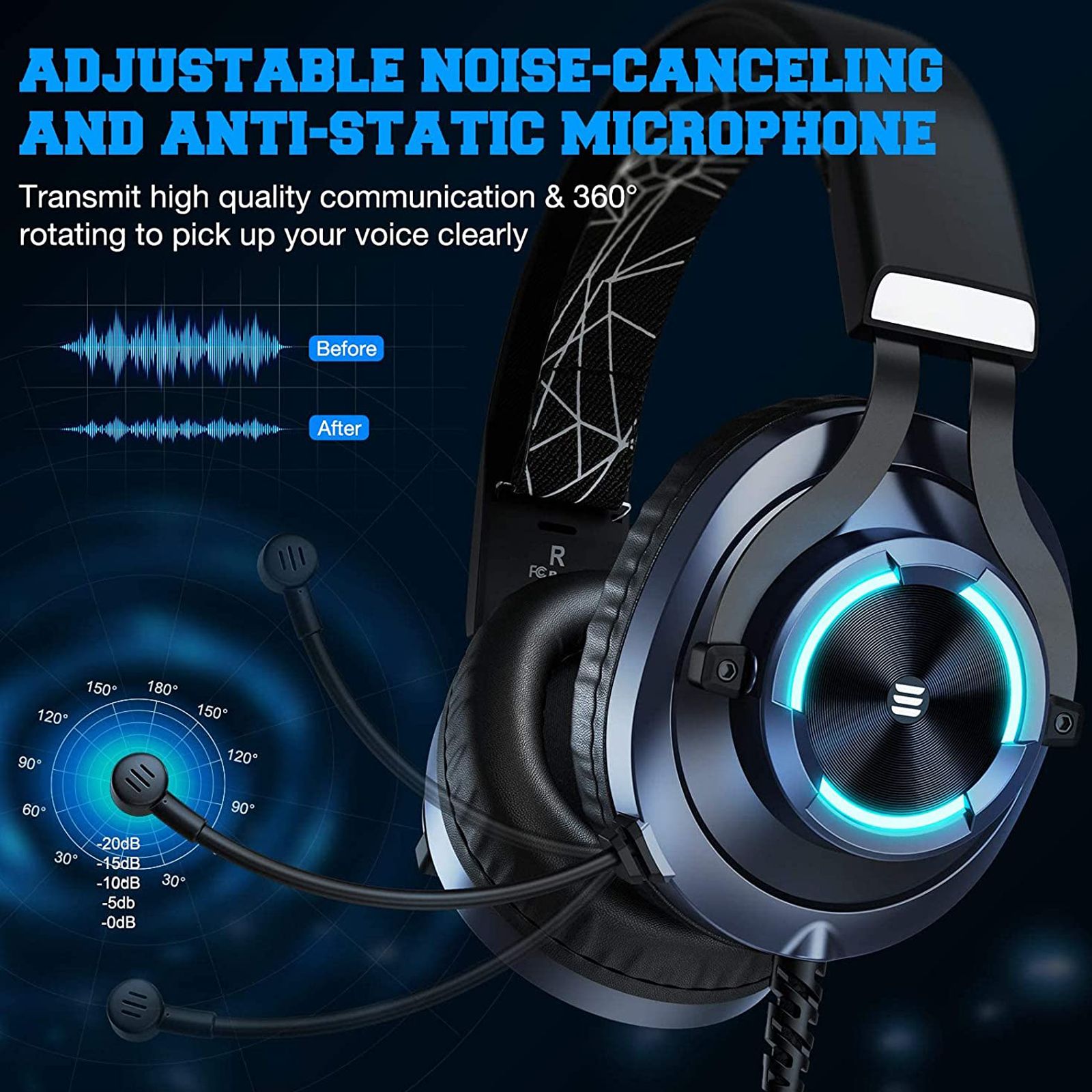 EKSA E3000 Wired Gaming Headset with Environmental Noise Cancellation (RGB light, Over Ear, Blue)_10